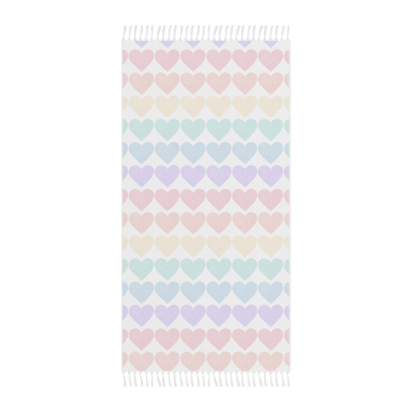 Image: The Rainbow Hearts Beach Cloth exudes happiness and love. It features a repeating pattern of rainbow hearts with fringe tassels. It makes a great lgbtq gay wedding gift, by jaecrece