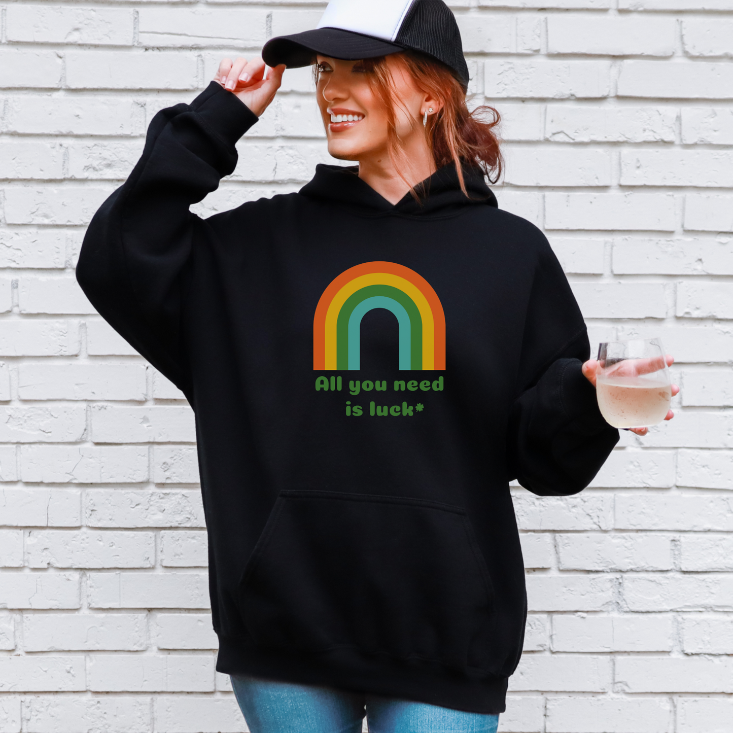 Image: St Patricks Day Sweatshirt with a retro rainbow graphic and the text All you need is Luck, St Pattys Hoodie, All You Need is Luck Adult Sweater, Good Luck Charm Clover, Family Matching Outfit, Shamrock Mommy Me, Boyfriend Crewneck, by jaecrece