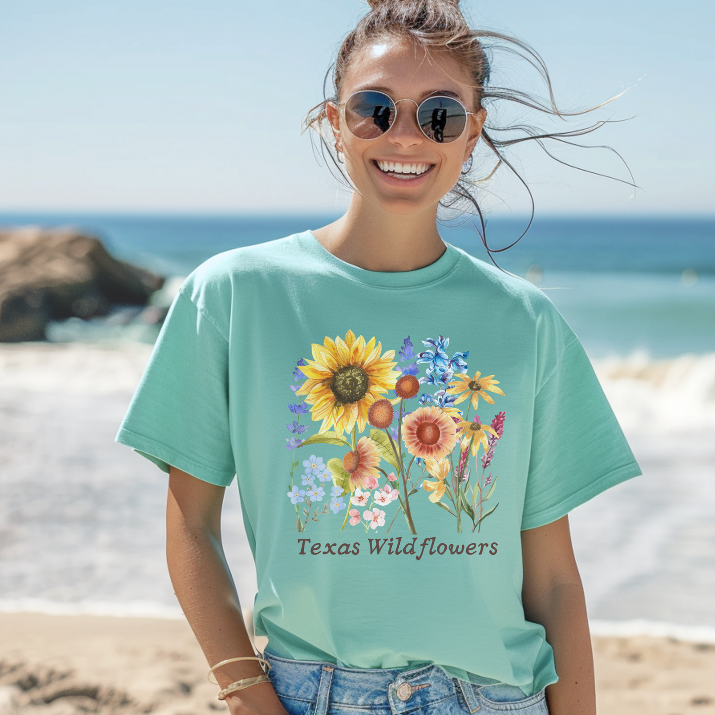 Comfort Colors Texas Wildflowers T-shirt in soft cotton, printed with a vintage-style mix of bluebonnets and spring florals. This graphic tee brings soft girl, boho vibes with a pastel floral palette and Southern charm. A perfect fit for flower lovers, wildflower season road trips, or nature-inspired gifting. Stylish yet comfy, it's a spring wardrobe essential for anyone who loves blooming Texas landscapes.
