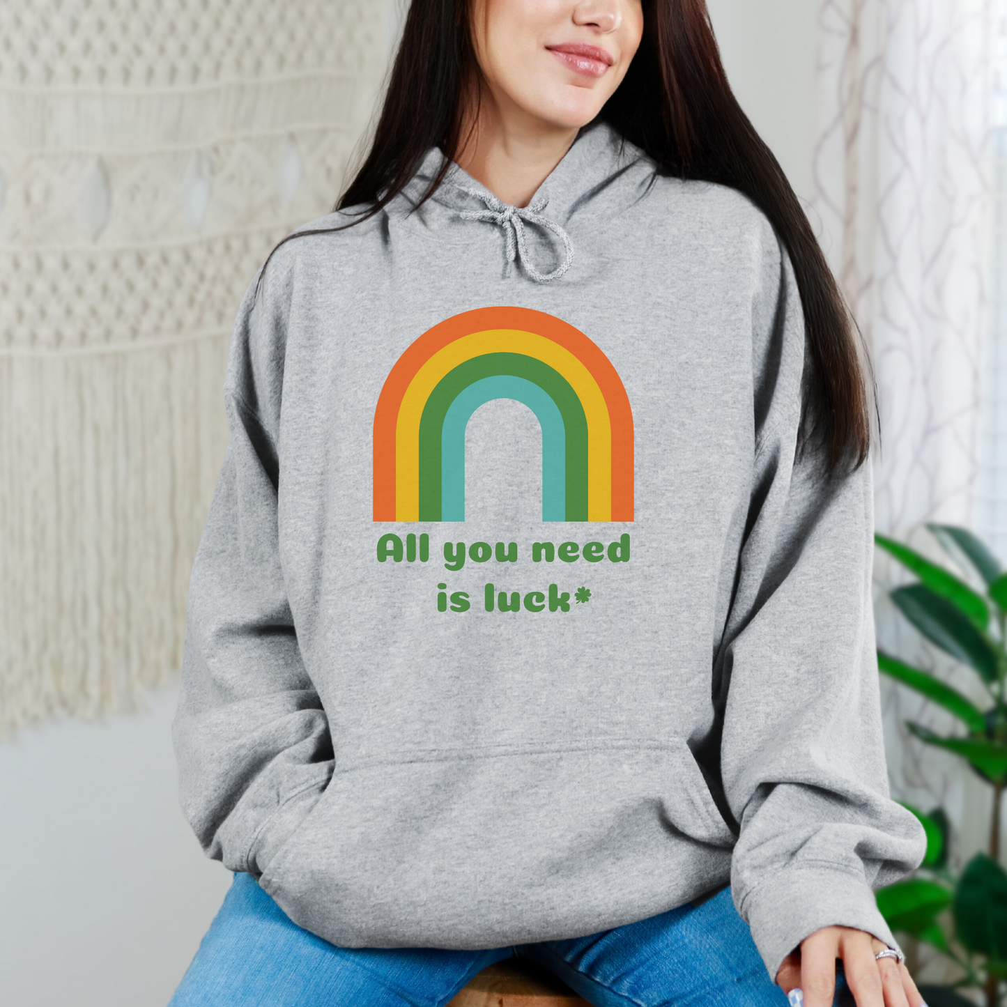 Image: St Patricks Day Sweatshirt with a retro rainbow graphic and the text All you need is Luck, St Pattys Hoodie, All You Need is Luck Adult Sweater, Good Luck Charm Clover, Family Matching Outfit, Shamrock Mommy Me, Boyfriend Crewneck, by jaecrece