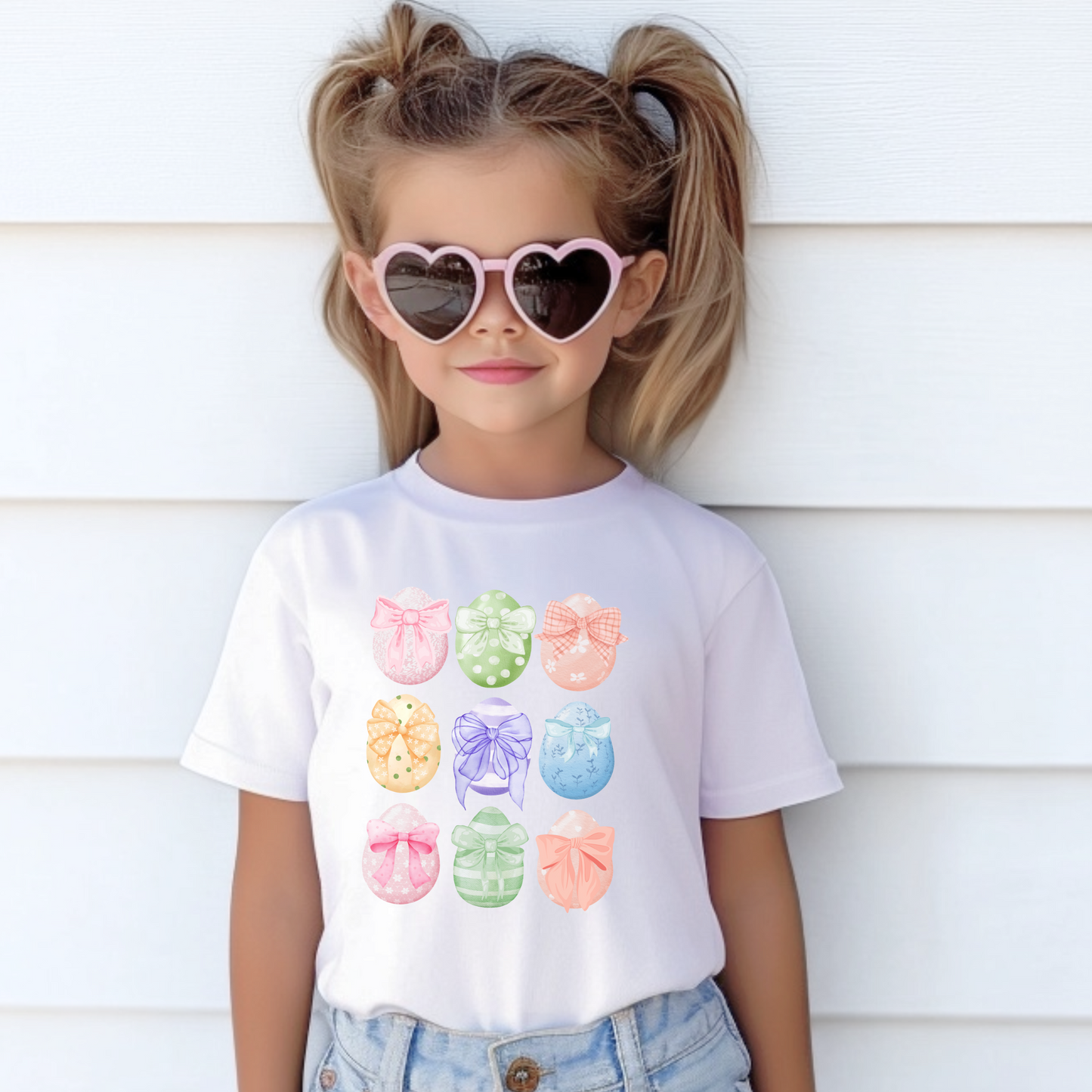 Image: Celebrate Easter with this adorable toddler shirt featuring nine watercolor eggs, each decorated with a dainty bow in coordinating pastel shades. This soft and stylish tee is perfect for spring festivities, making it an ideal choice for egg hunts, Easter brunch, and matching family outfits. With a charming design and cozy fit, this Easter tee is a wonderful gift idea and a great addition to any little girl’s wardrobe, by jaecrece.