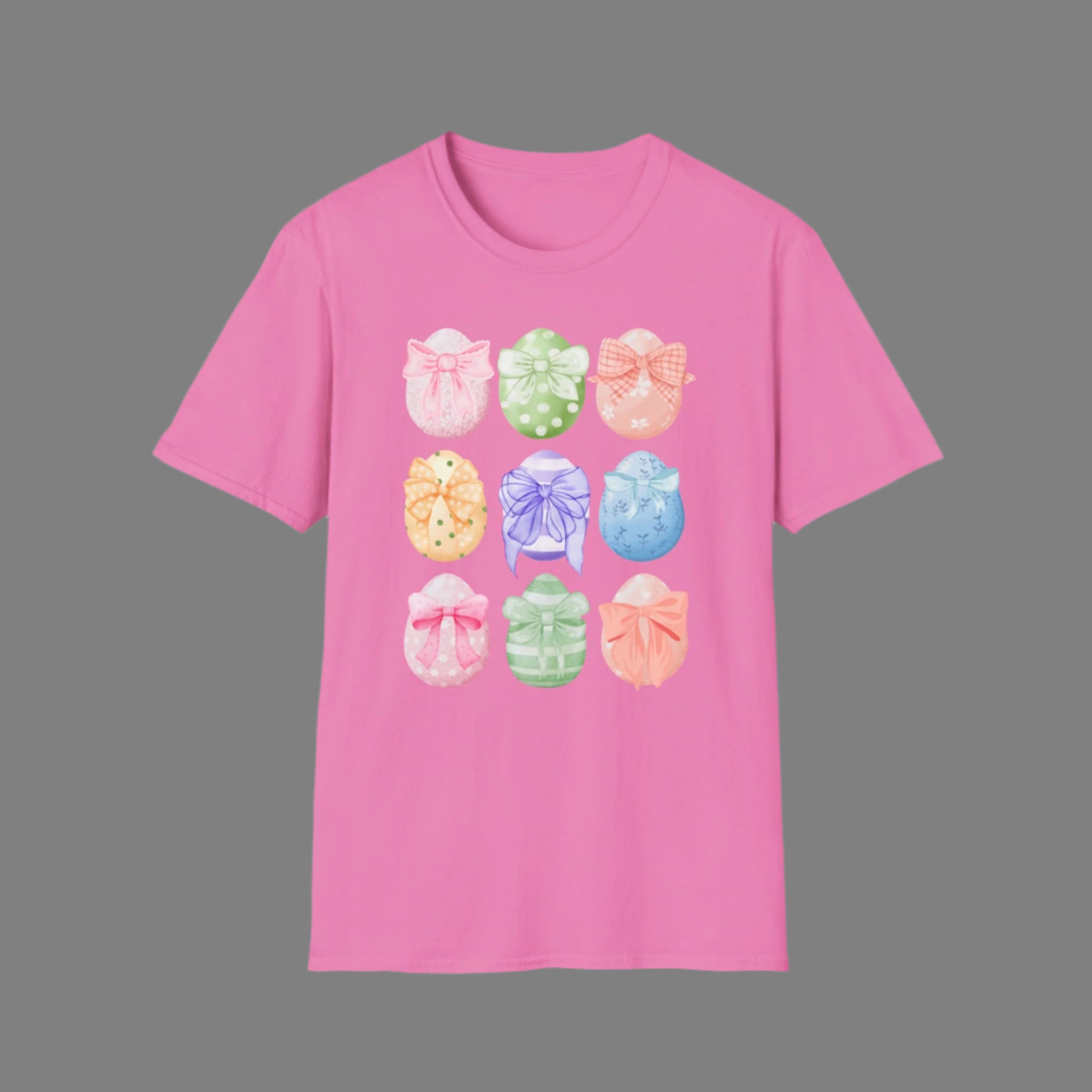 Image: Easter egg tshirt with coquette bows for women. This tee makes a great Easter basket gift, or the perfect outfit for Easter celebrations, by jaecrece