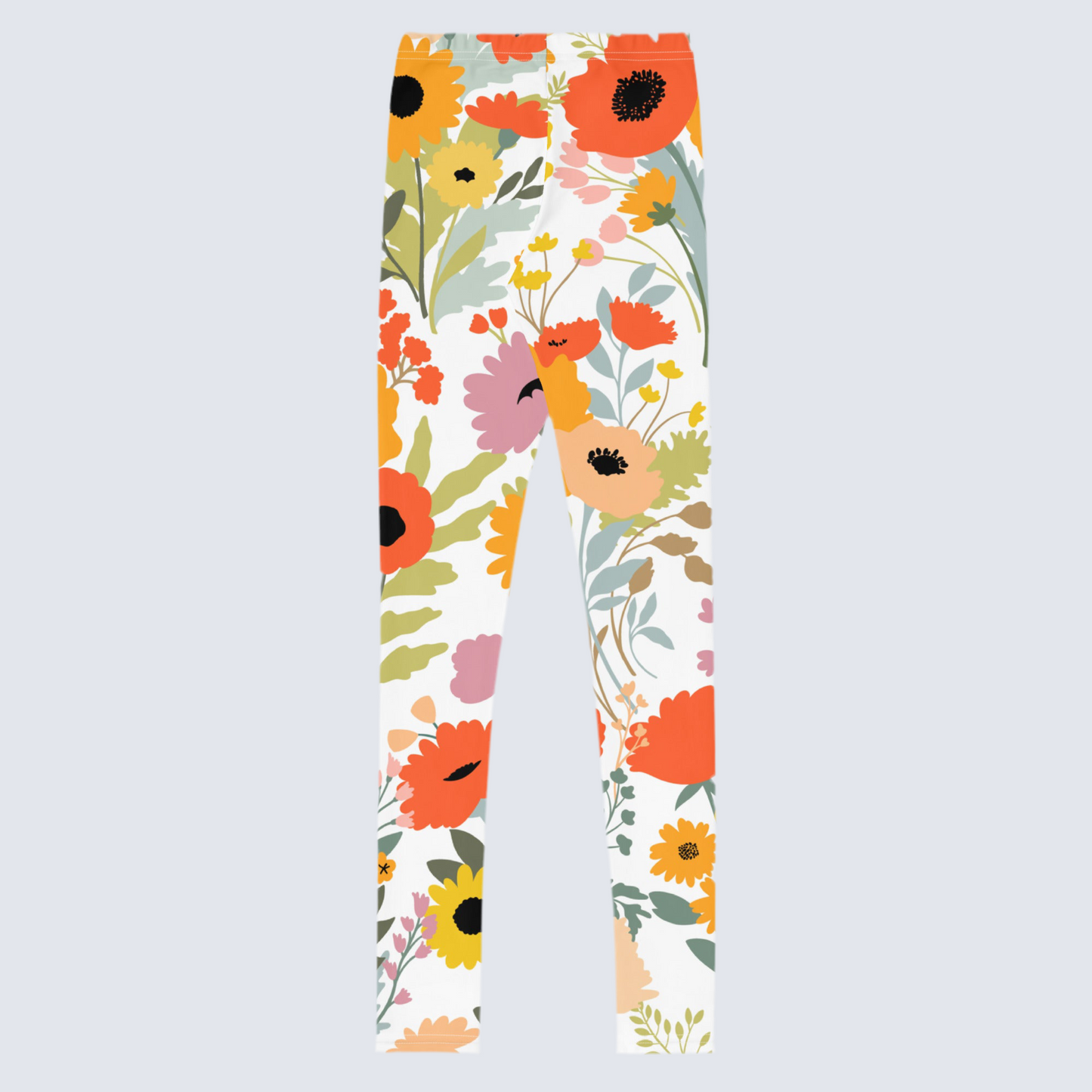 Image: Our watercolor wildflower leggings bring garden party vibes in a youth size range of 8–20. These spring-ready leggings are made with soft, flexible fabric and feature a delicate floral design perfect for girls and teens. Coordinate them with matching pieces for mom and toddlers for unforgettable family photo moments. A playful, pretty option for seasonal celebrations, by jaecrece.