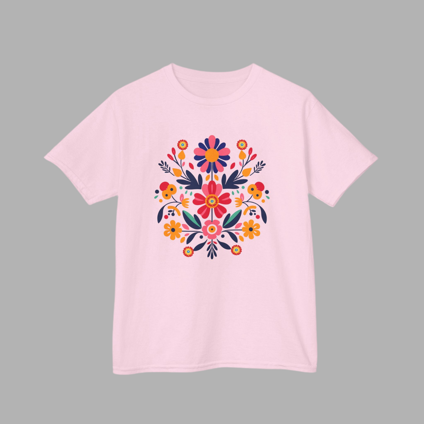 This girls’ graphic tee celebrates Mexican Otomi artistry with a vivid floral print in youth sizes XS to XL. Made from high-quality midweight US cotton, it’s perfect for birthdays, festivals, school days, or everyday fun. With a seamless construction and classic fit, this Otomi T-shirt blends artisan tradition and modern comfort for girls’ folk-inspired fashion and playful wardrobe picks.