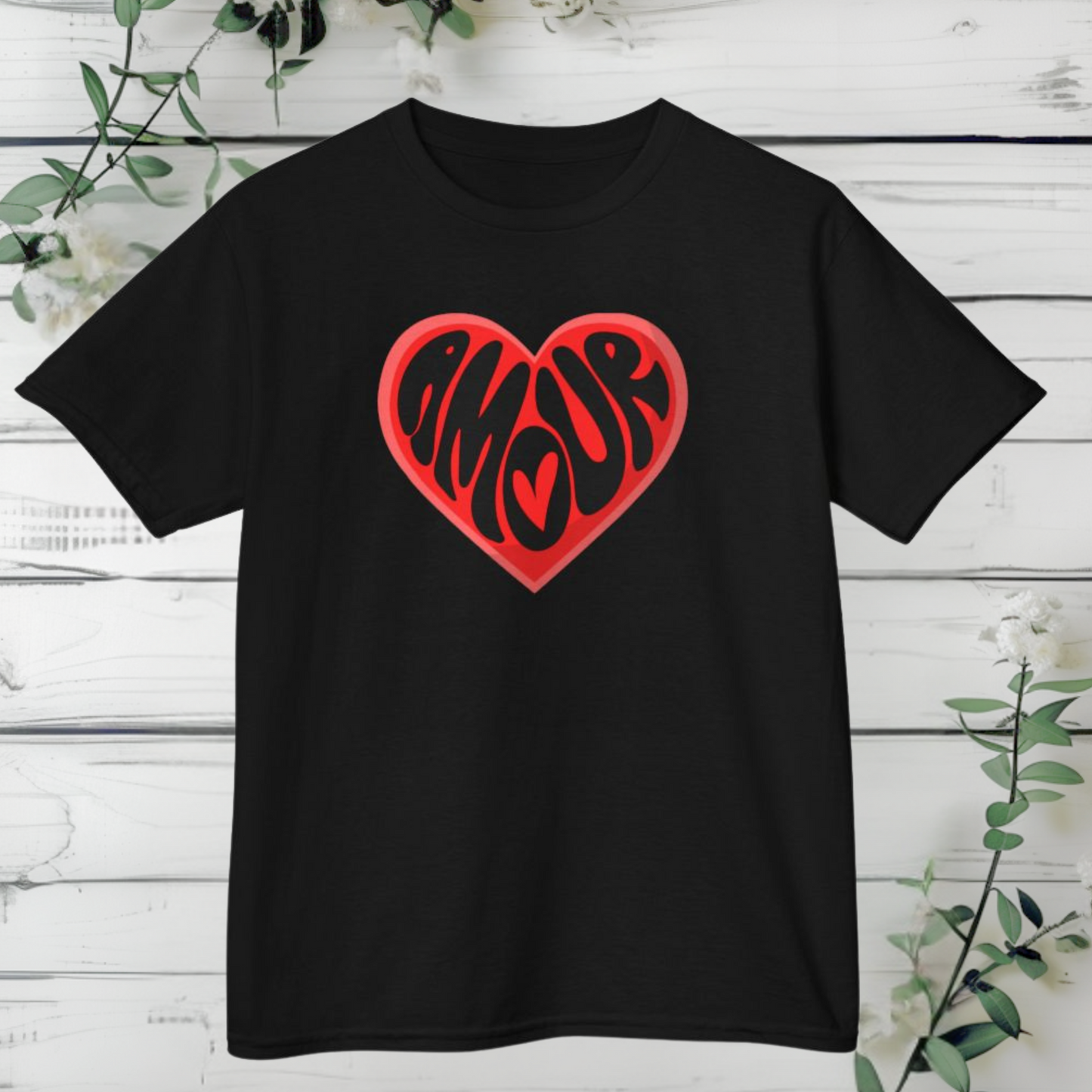 Amour Love Girls T-shirt in youth sizes XS–XL is the perfect Valentine tee for girls who adore French fashion, coquette style, and heart-themed outfits. With a bold “Amour” graphic, this soft, comfortable shirt is ideal for matching with mom or gifting to your daughter for Galentine’s Day. Great for school celebrations, family Valentine photos, or casual Parisian looks, this Francophile-inspired tee is a charming choice for stylish girls.