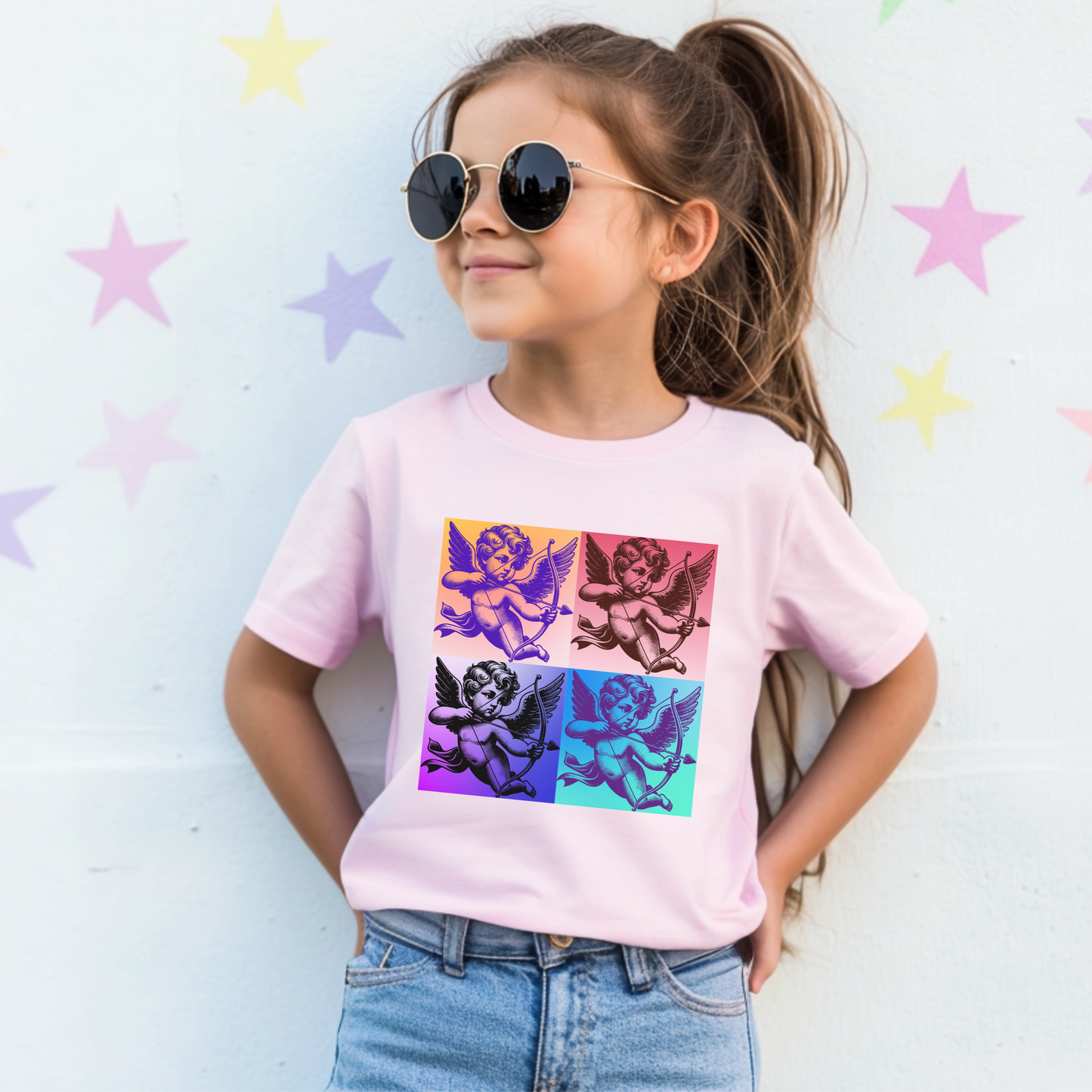 Celebrate young style with this retro pop art Cupid T-shirt for kids, featuring an eye-catching celestial graphic that adds personality to any outfit. Offered in black, white, and pink, and in sizes S–XL, it’s a unique design that works well for Valentine’s Day or all year long. This trendy, artsy tee is also available in adult and toddler sizes for family matching moments that are fashionable and fun.