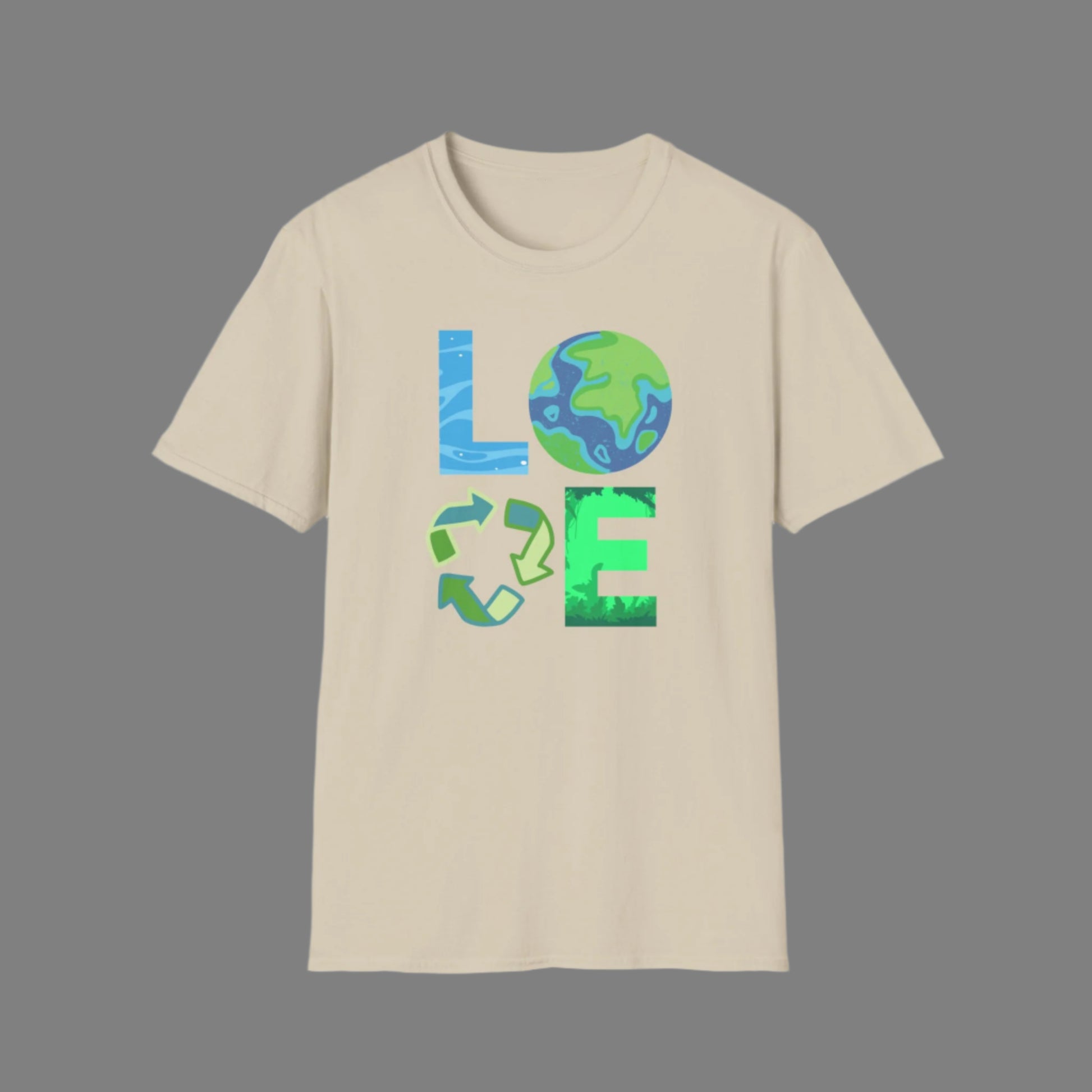 Image: A bright and inspiring Love Earth Day shirt available in sizes for kids and adults, making it a perfect choice for family matching outfits. This design emphasizes environmental responsibility and the importance of protecting the planet. Great for Earth Day events, eco friendly initiatives, or everyday wear, this shirt is a stylish and meaningful way to express love for nature and raise awareness about sustainability, by jaecrece.