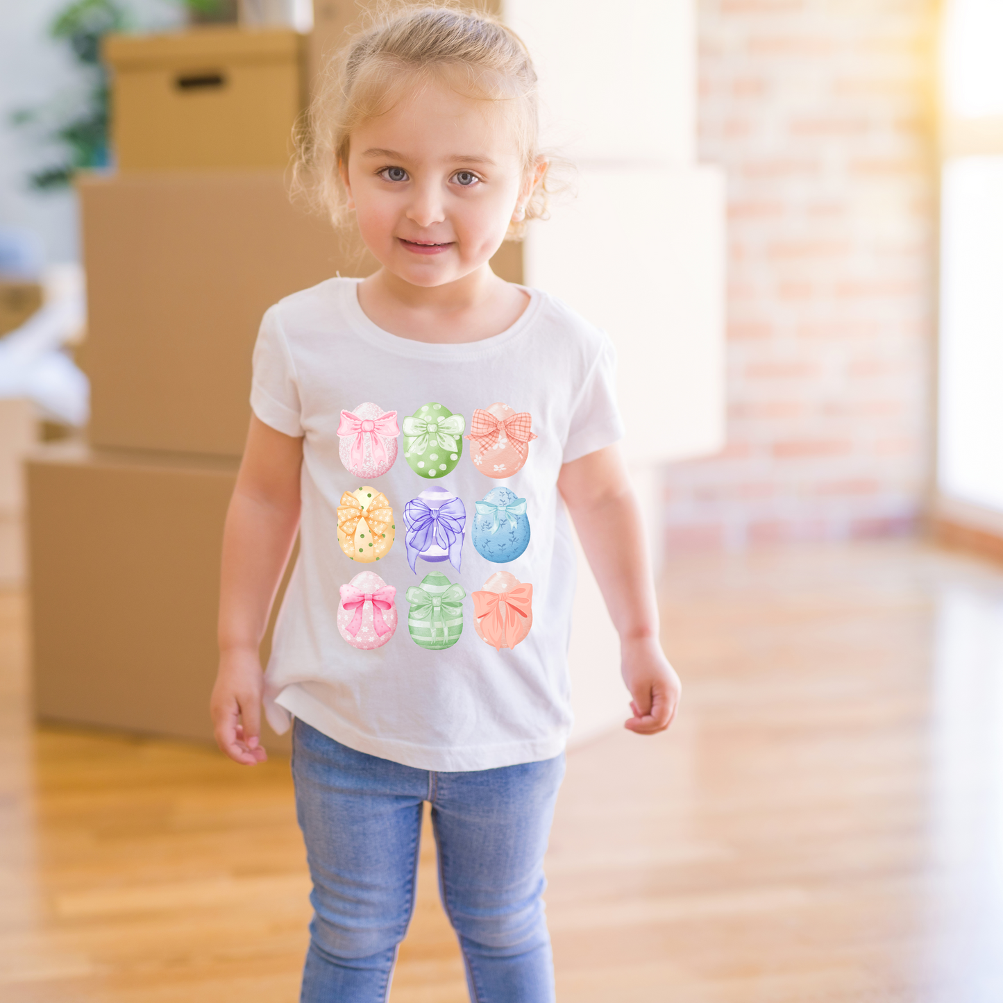Image: Celebrate Easter with this adorable toddler shirt featuring nine watercolor eggs, each decorated with a dainty bow in coordinating pastel shades. This soft and stylish tee is perfect for spring festivities, making it an ideal choice for egg hunts, Easter brunch, and matching family outfits. With a charming design and cozy fit, this Easter tee is a wonderful gift idea and a great addition to any little girl’s wardrobe, by jaecrece.