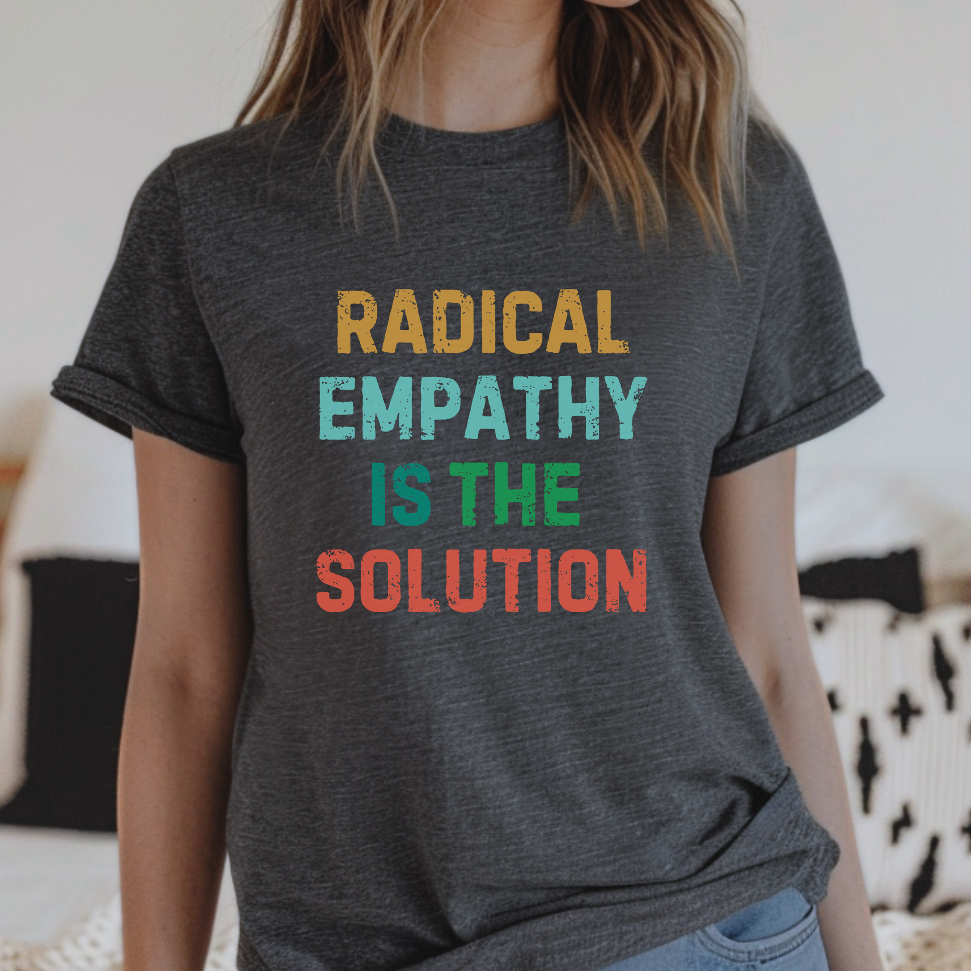 Image: This "Radical Empathy is the Solution" t-shirt is a bold declaration of kindness and activism. Whether you stand for mental health awareness, feminist values, or anti-hate movements, this lightweight and comfortable tee ensures your message is heard. A fantastic gift for progressives, this inclusion shirt is perfect for anyone looking to promote change through compassion, by jaecrece.