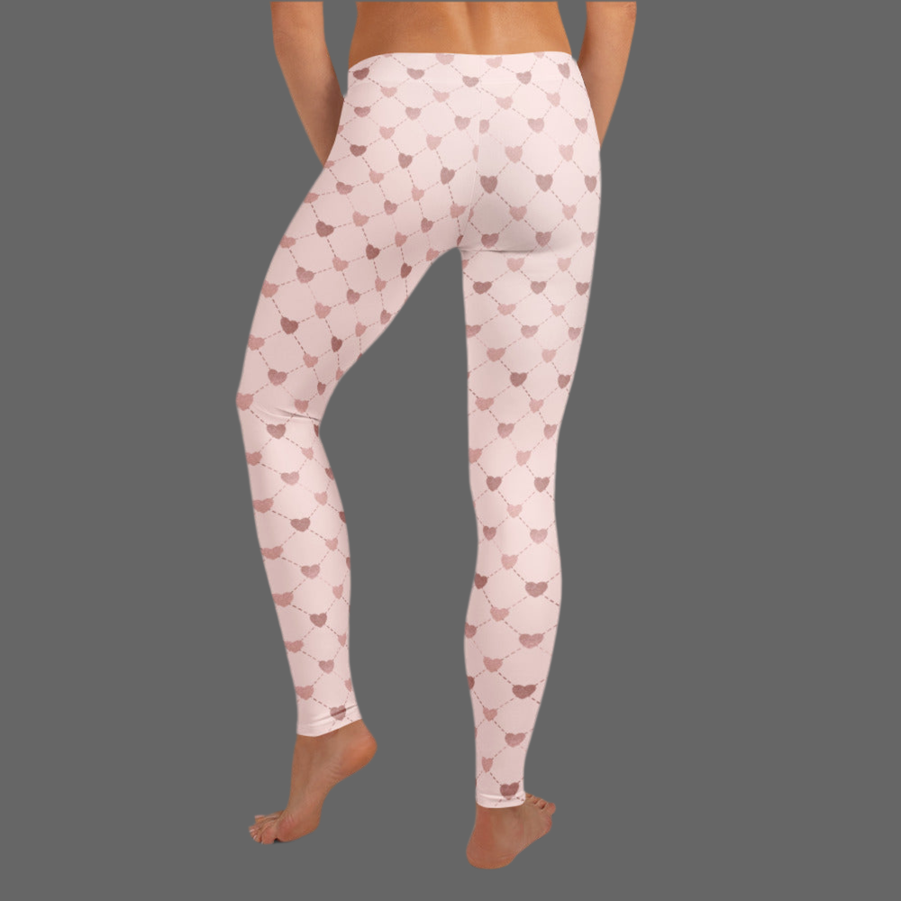 Image: Pale Pink Leggings with dainty heart accents. Available in sizes for toddler girls, teens, tweens and women. Perfect for Valentines day, or any family matching activity, by jaecrece