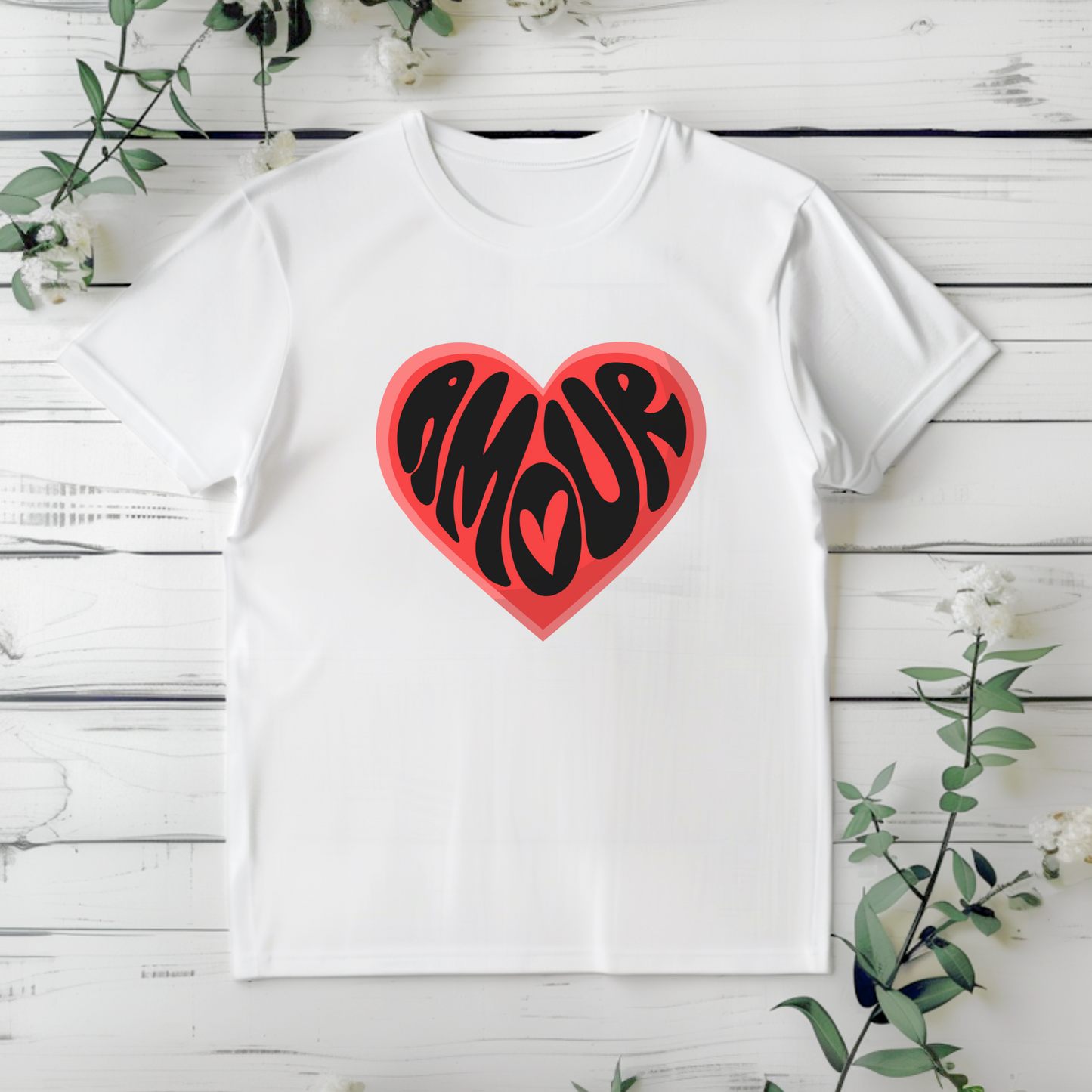 This Amour Love Girls T-shirt is a chic and cozy addition to any girl’s Valentine wardrobe. Available in sizes XS–XL, it features a heart and the word “Amour” in a bold font that captures the spirit of French love. Whether you’re celebrating Valentine’s Day, Galentine’s, or gifting your mini Francophile, this tee suits soft girl and coquette styles. Ideal for matching mom looks, family outfits, school events, or Paris-themed adventures.