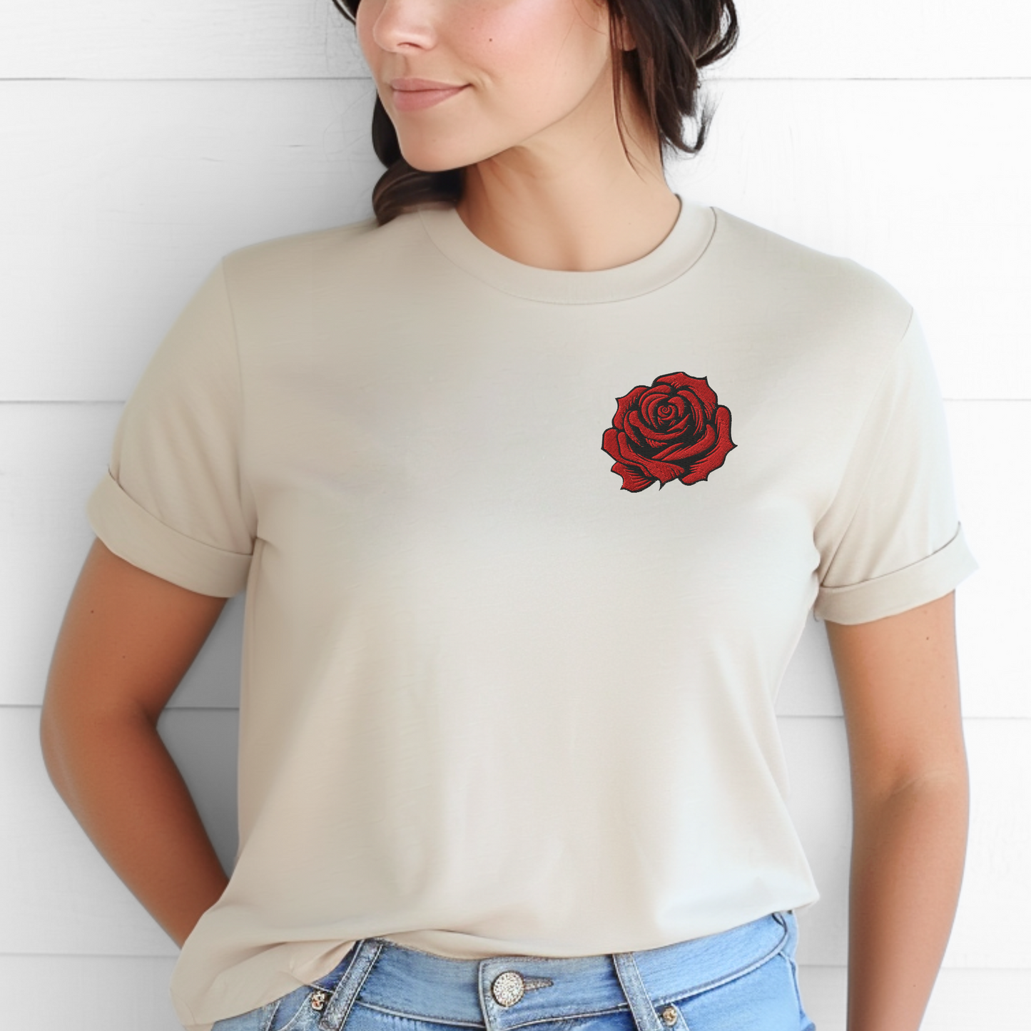 Image: This embroidered rose pullover showcases a single deep red rose in a traditional tattoo-inspired design. Whether you are drawn to the dark academia aesthetic or looking for a unique floral piece, this sweatshirt blends classic romance with modern comfort. Perfect as a thoughtful gift or a stylish everyday layer, this piece embodies elegance and charm. A staple for lovers of roses and embroidery, by jaecrece.