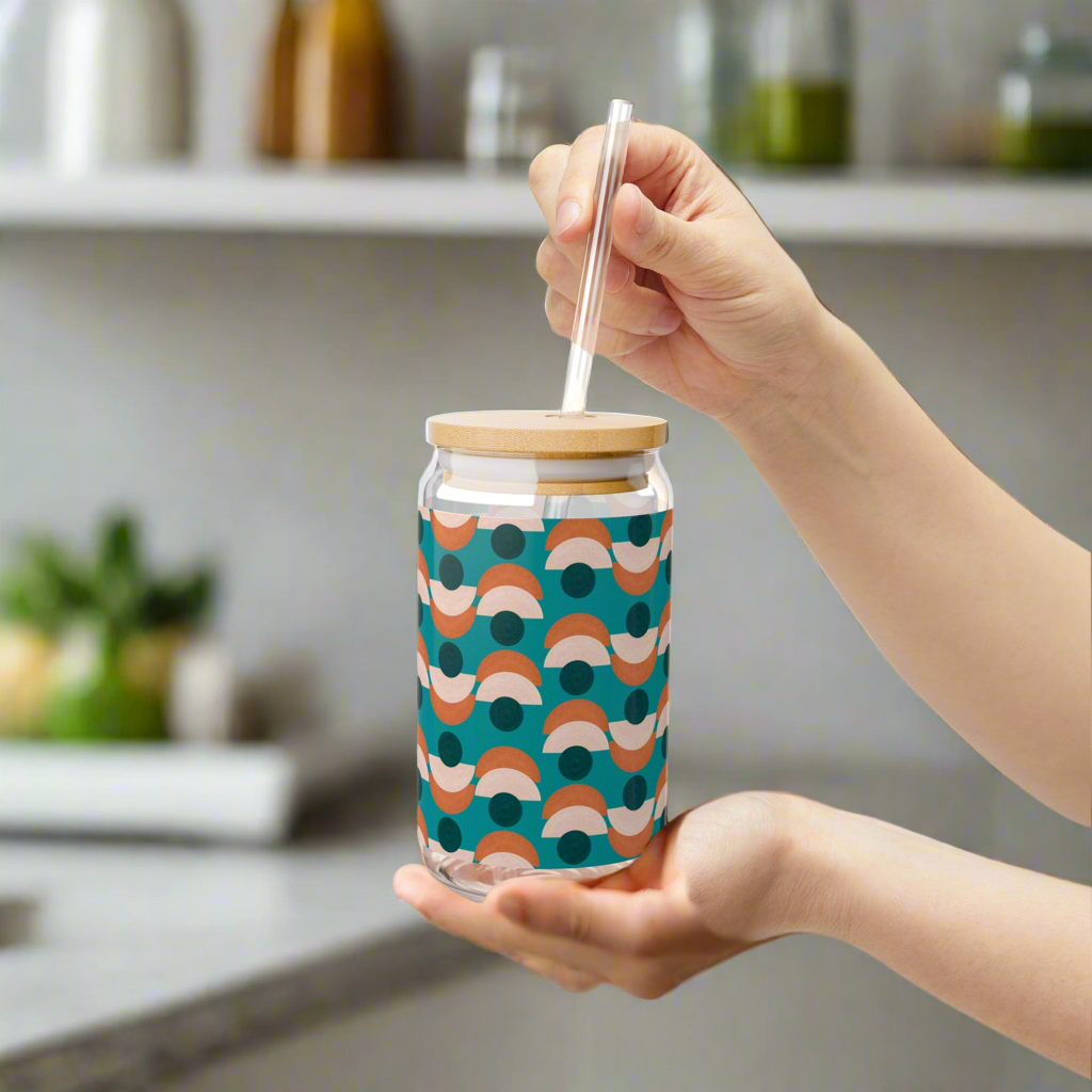 Peach & Green Mid Century Modern Sipper Glass, 16oz