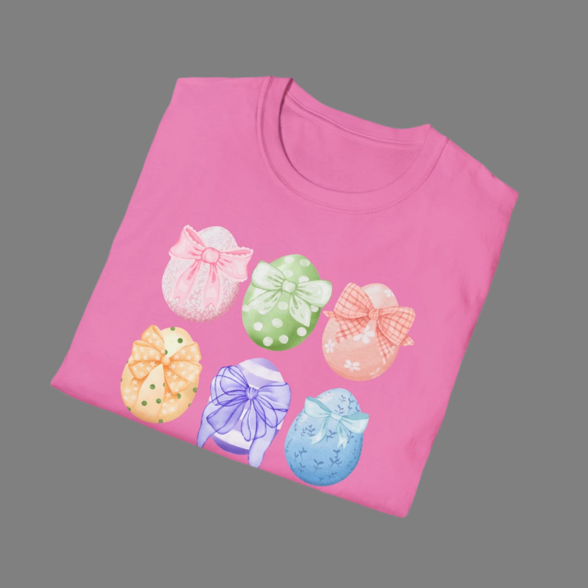 Image: Easter egg tshirt with coquette bows for women. This tee makes a great Easter basket gift, or the perfect outfit for Easter celebrations, by jaecrece