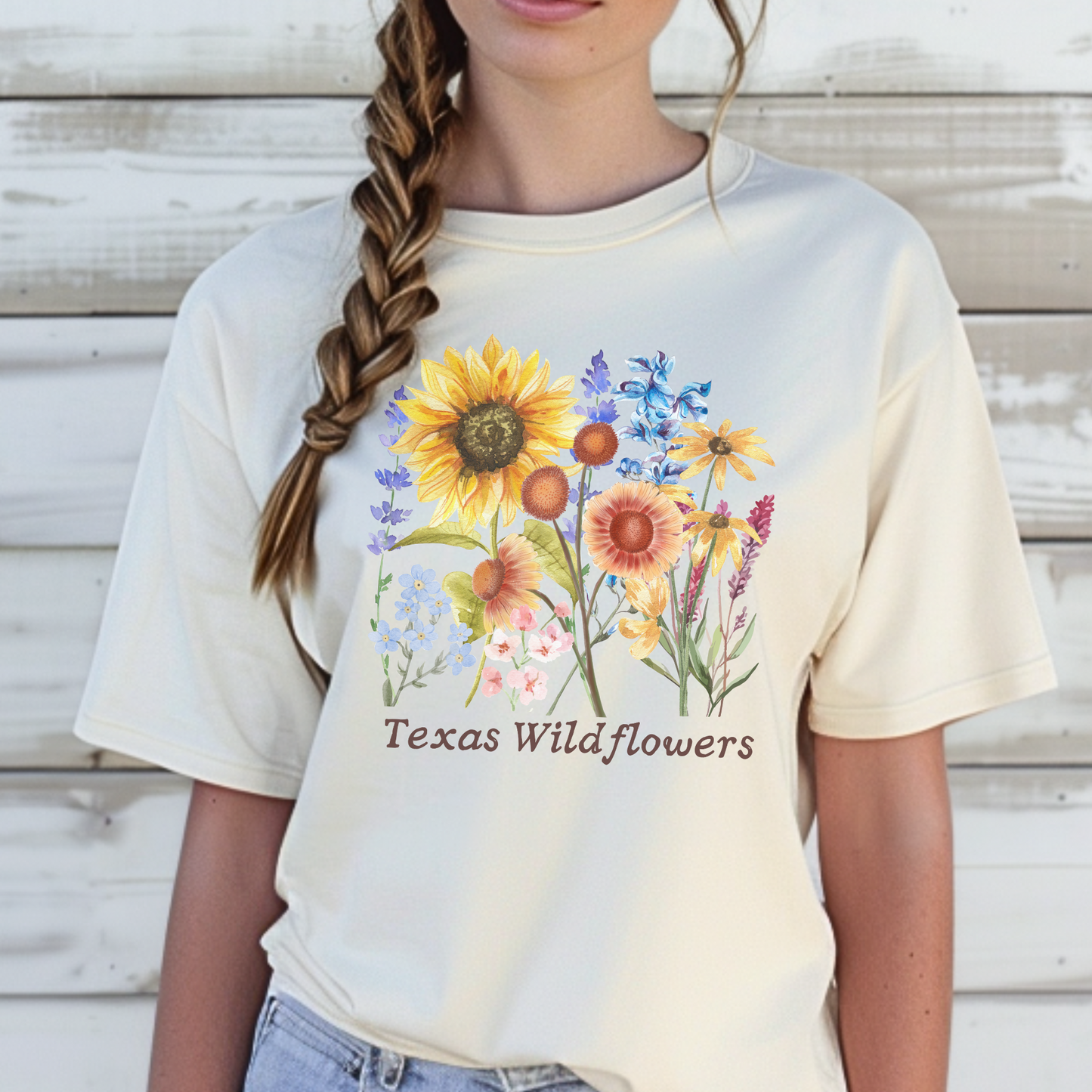 Texas wildflower graphic T-shirt printed on a premium Comfort Colors unisex tee with soft, garment-dyed cotton. Features bluebonnets and Indian paintbrush in a hand-illustrated floral design perfect for cottagecore, coastal cowgirl, or spring-loving mamas. Whether you’re headed to a festival or flower field, this cute Southern tee celebrates wildflower season and natural Texas beauty.
