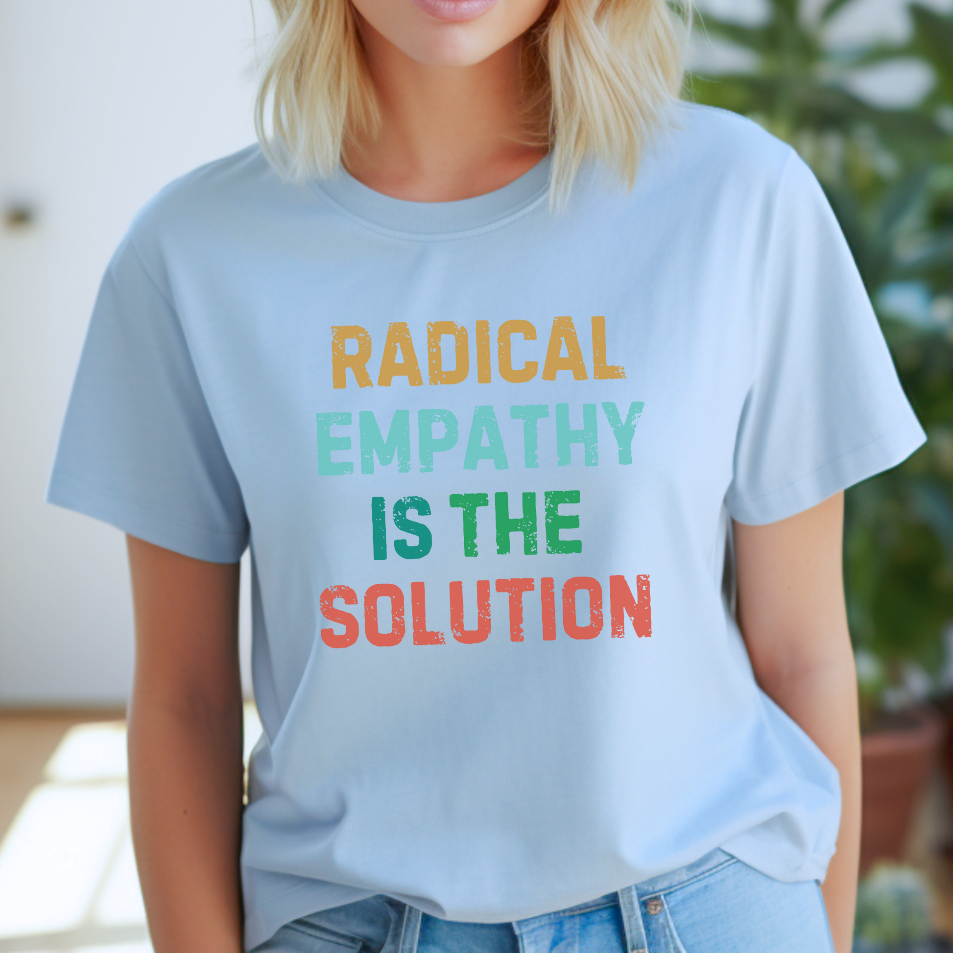 Image: Show up for humanity with this thought-provoking "Radical Empathy is the Solution" t-shirt. With a minimalist yet powerful design, this activist tee is perfect for those who prioritize kindness and social justice. Whether you're advocating for mental health, fighting against hate, or simply want to promote understanding, this anti-Trump and pro-inclusion shirt is a must-have, by jaecrece.