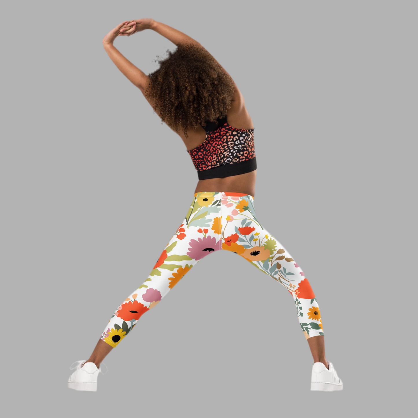 Image: Spring toddler leggings with a watercolor flower print in cheerful pastels on a clean white base. Available in sizes 2T to 7, these soft leggings are perfect for seasonal celebrations, park visits, or cozy days at home. Coordinate with the full family matching set, including youth and women’s leggings for a sweet mommy and me look, by jaecrece.