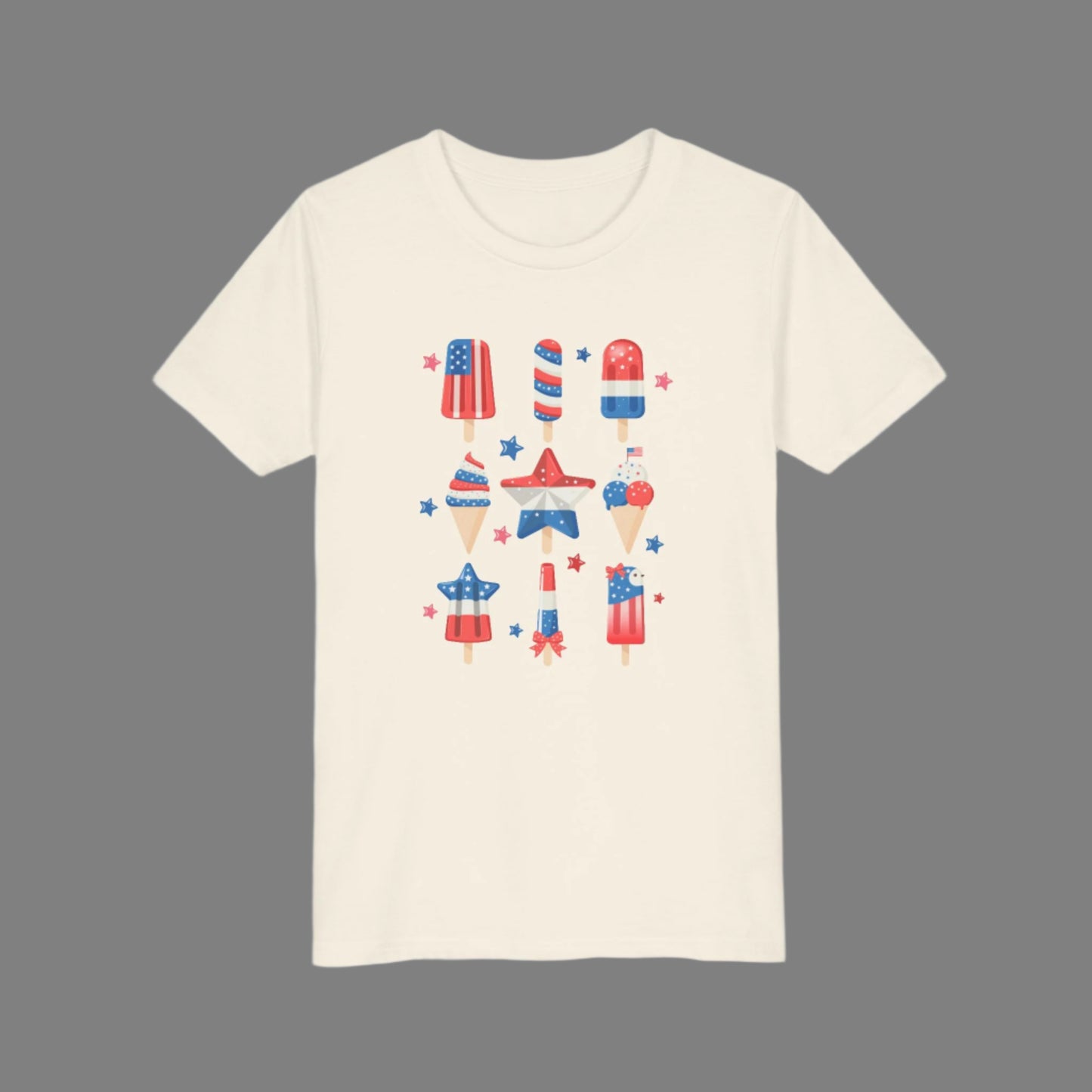 Image: This patriotic popsicle shirt for kids in sizes S to XL is bursting with red white and blue charm. Featuring a sweet popsicle graphic and soft cotton feel, it's perfect for 4th of July parties, Memorial Day cookouts, and Independence Day parades. Whether your child is enjoying fireworks or waving a flag, this festive tee keeps them comfy and cute all day long, by jaecrece.