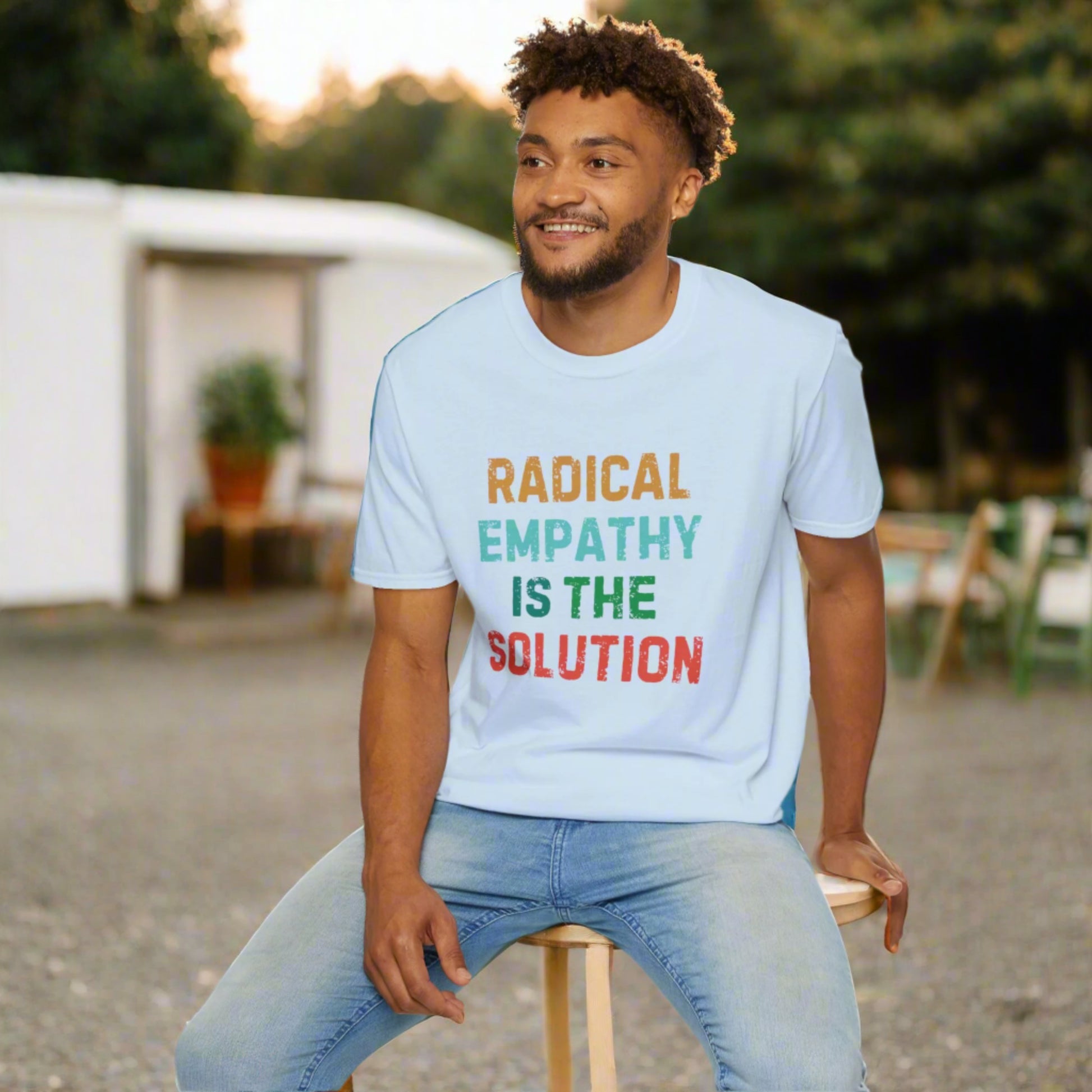 Image: Make a statement with this bold "Radical Empathy is the Solution" t-shirt, a must-have for activists and progressive thinkers. This unisex tee is perfect for rallies, protests, or everyday wear, ensuring your values are seen and heard. Whether you support mental health awareness, neurodiversity, or feminist causes, this inclusion shirt is a great way to share your message, by jaecrece.
