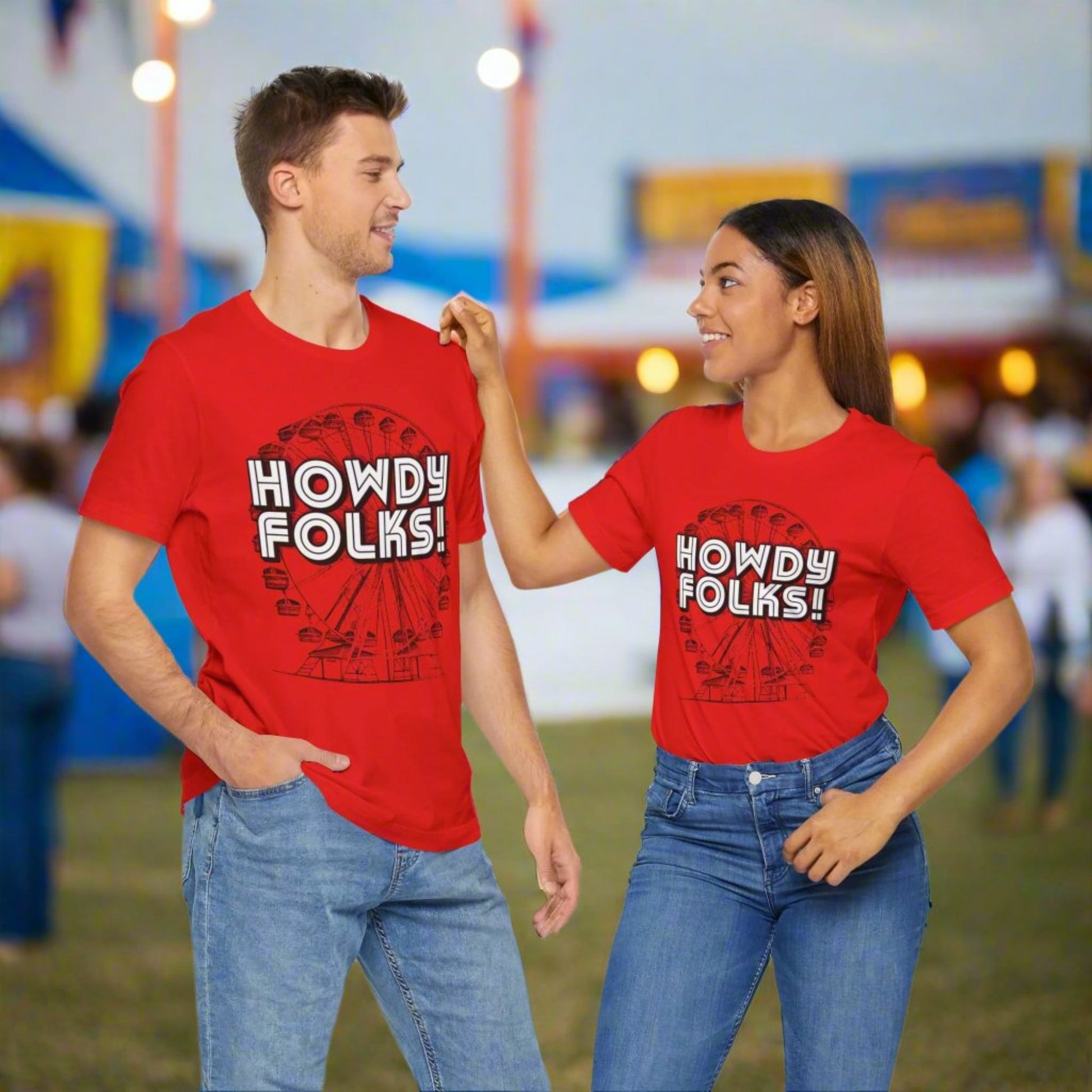State Fair of TEXAS "Howdy Folks!'  adult shirt. This unisex tee features a retro graphic of a ferris wheel with the words Howdy Folks in large block letters. by jaecrece