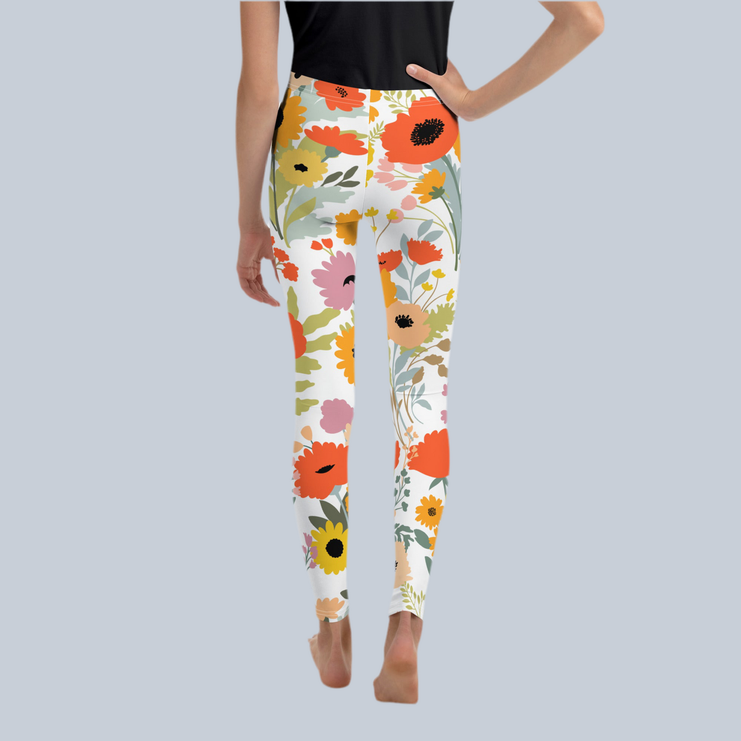 Image: Soft and stylish, these youth leggings feature watercolor wildflowers on a bright white base. Designed for girls sizes 8–20, they are the perfect mix of fun and function. Ideal for matching sibling or family outfits, these leggings make great gifts for birthdays or Easter. Their stretchy comfort makes them ideal for all-day wear, outdoor adventures, and spring photoshoots, by jaecrece.