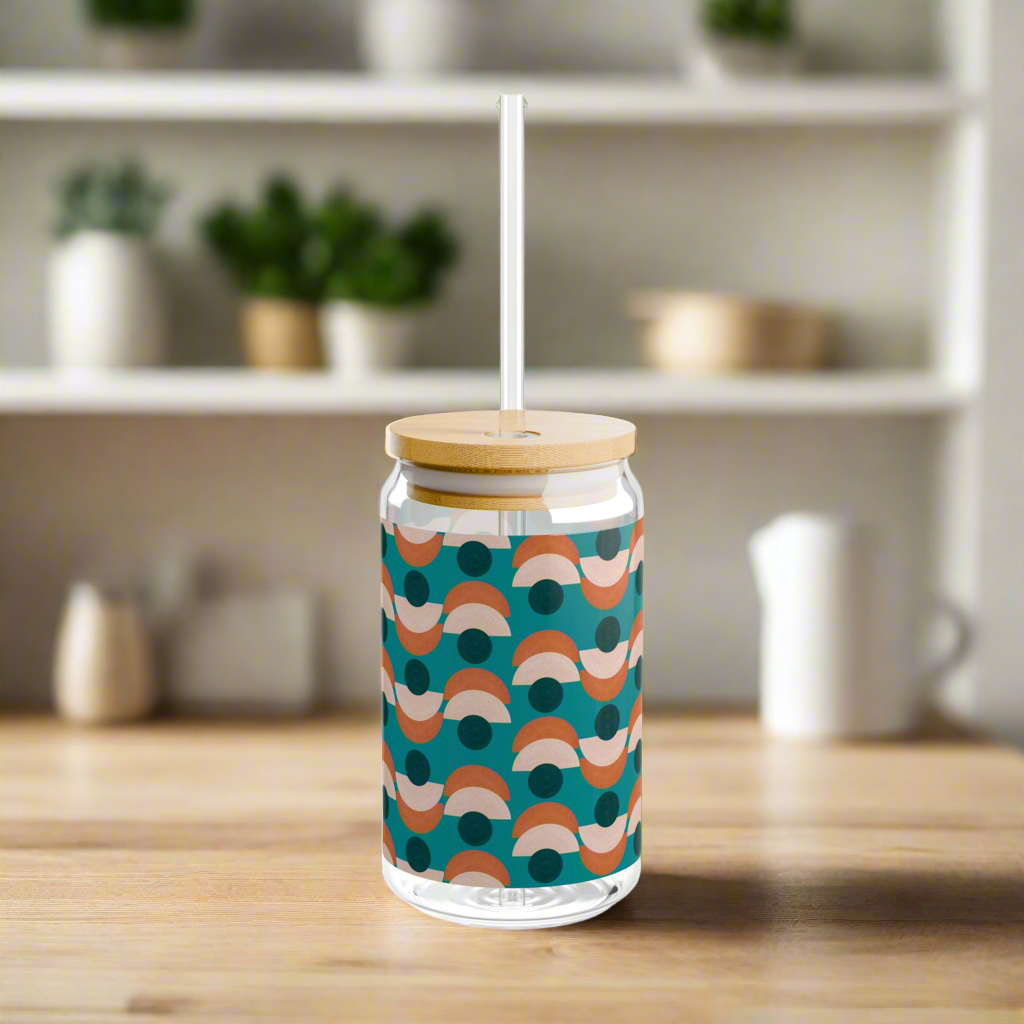 Peach & Green Mid Century Modern Sipper Glass, 16oz