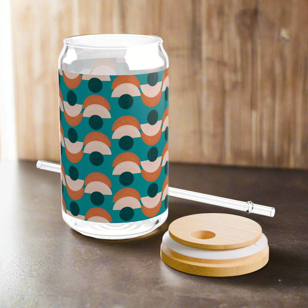 Peach & Green Mid Century Modern Sipper Glass, 16oz