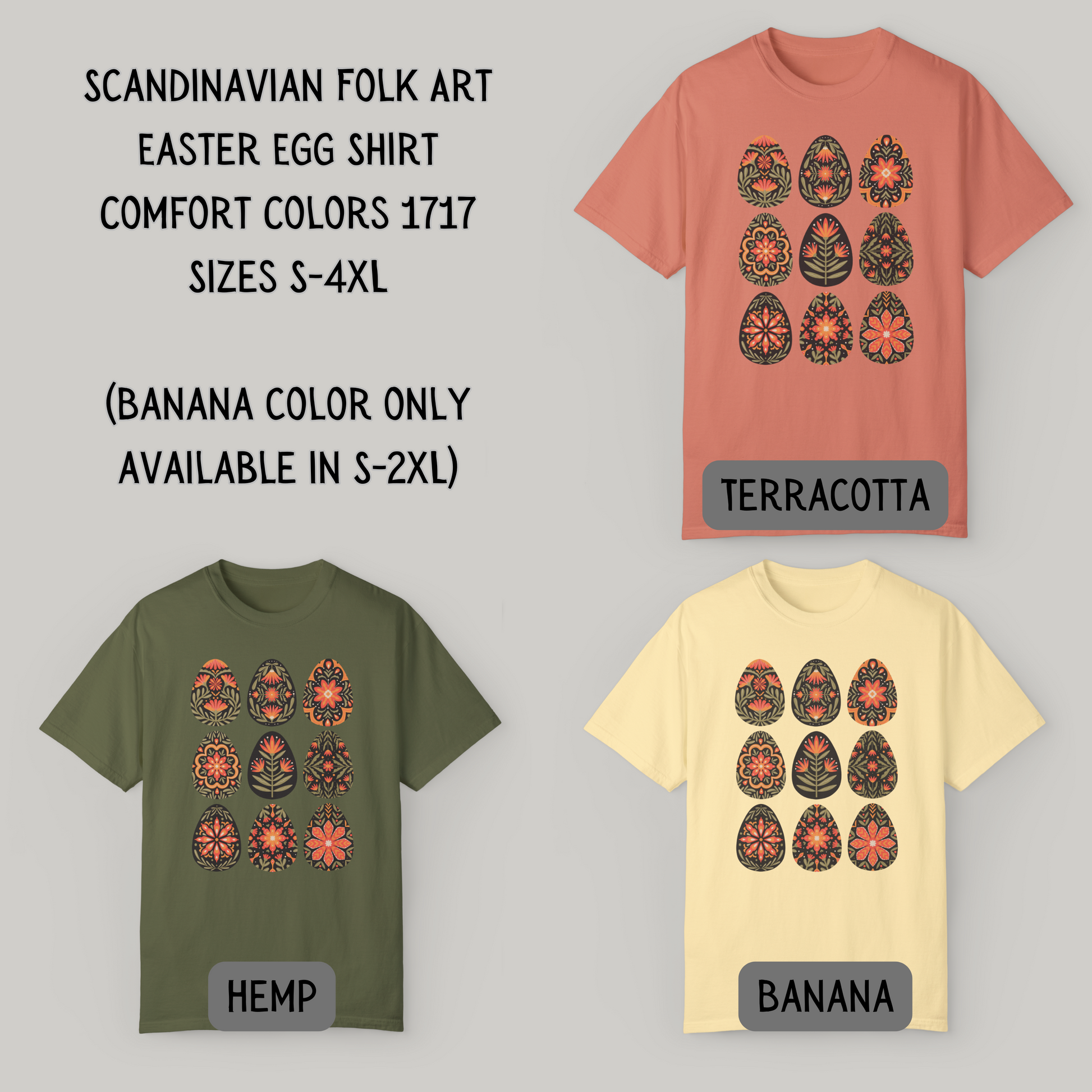 Image: This folk art Easter shirt features a vibrant floral and botanical Easter egg design with vintage Scandinavian influences. The intricate patterns reflect traditional Nordic craftsmanship, creating a timeless spring fashion statement. Perfect for casual outings or Easter festivities, this soft and stylish t-shirt brings together the beauty of cottagecore, boho aesthetics, and Swedish hygge in one charming piece, by jaecrece.