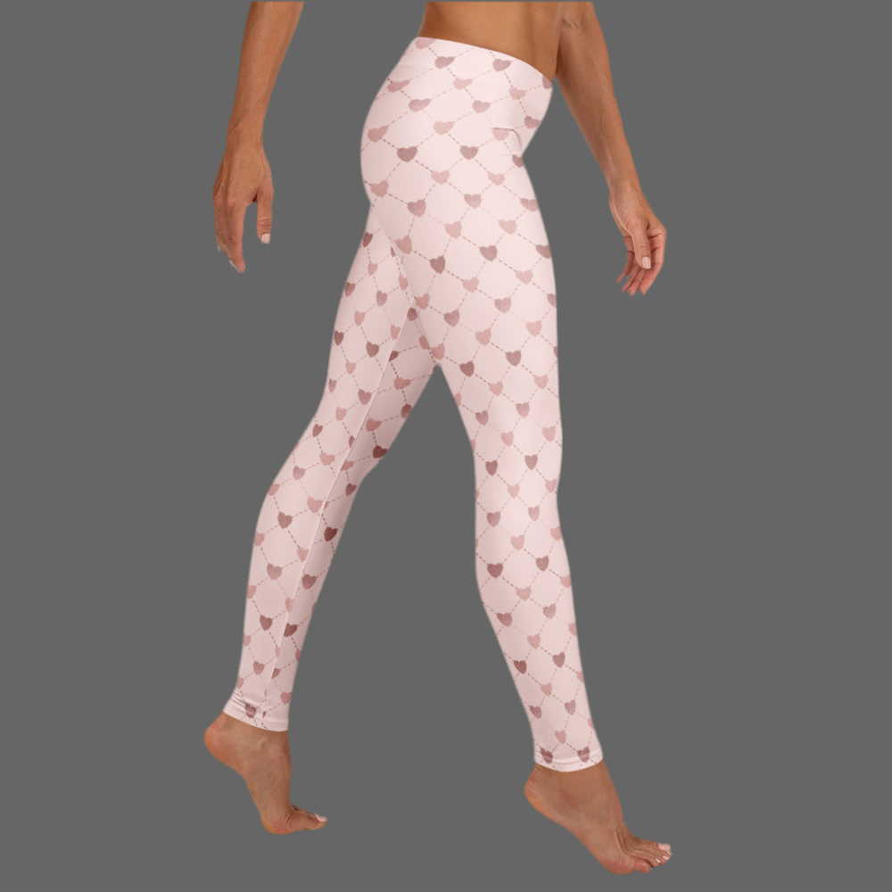 Image: Pale Pink Leggings with dainty heart accents. Available in sizes for toddler girls, teens, tweens and women. Perfect for Valentines day, or any family matching activity, by jaecrece