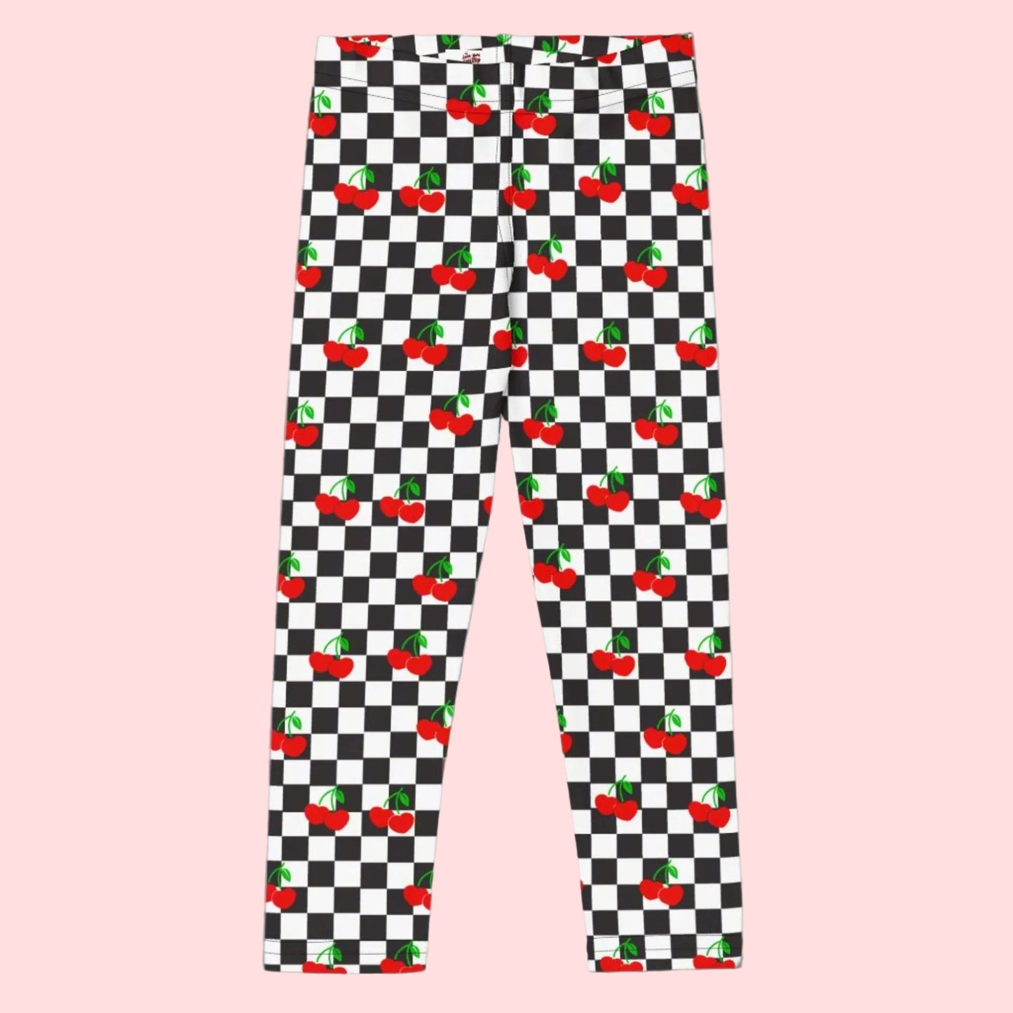 Love You CHERRY Much Child Leggings, Size 2T-7, with a black and white checkerboard cherry pattern. These - jaecrece These toddler leggings are great for back to school or as a birthday or christmas gift!