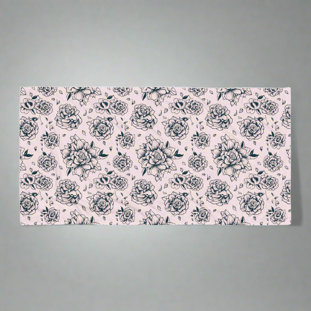 Pink Tattoo Roses Beach Towel