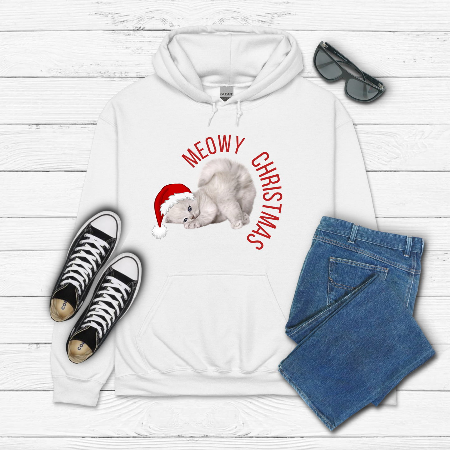 The Meowy Christmas adult sweatshirt features a festive cat design and a cozy fleece interior that’s perfect for chilly winter days. With a unisex fit and sizes ranging from S–5XL, this cat-themed holiday pullover is great for cat moms, dads, and pet lovers alike. Part of a matching family set, it’s a fun Christmas cat lover gift and an ideal choice for seasonal family photos, holiday parties, or Christmas morning lounging.