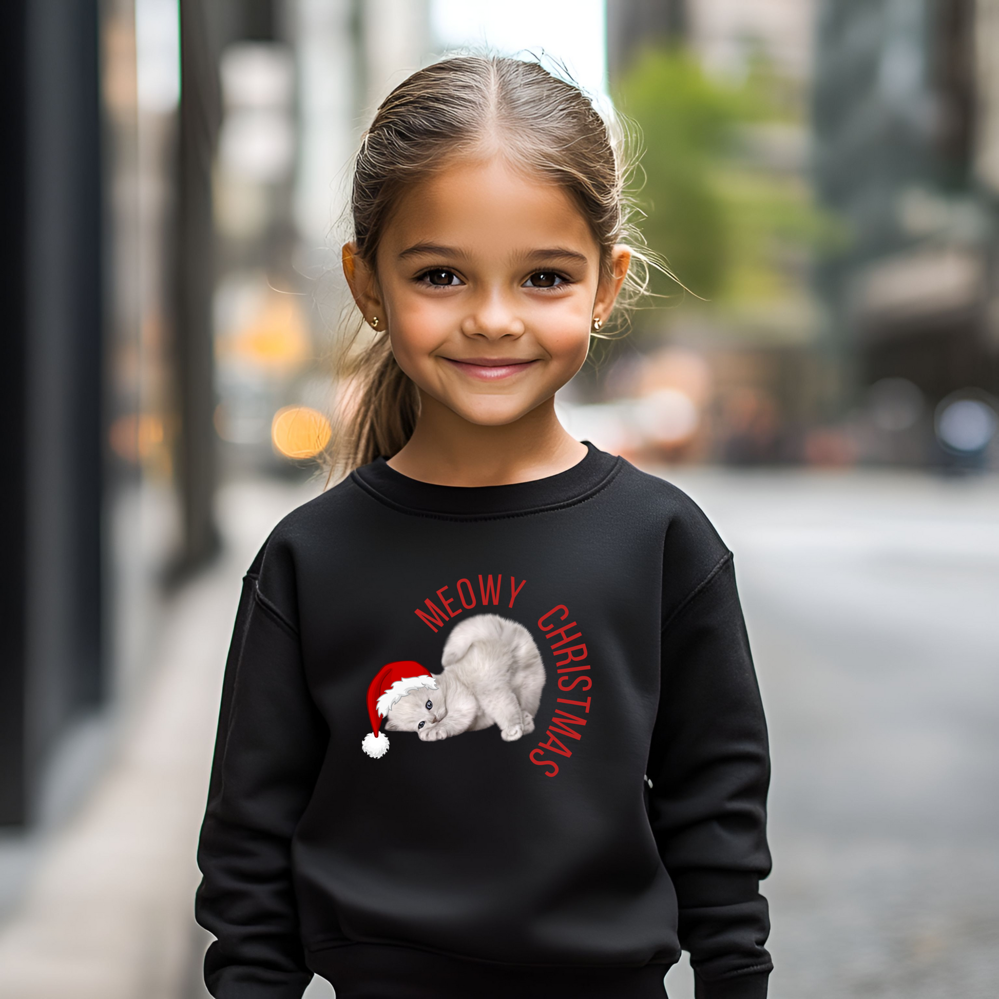 This Youth Meowy Christmas Sweatshirt in sizes XS–XL features a festive holiday cat design and is part of a cozy family matching collection, perfect for holiday cards, Christmas morning, and festive family outings. Designed for tweens and kids who love cats and holiday humor, this soft unisex pullover adds fun to winter wardrobes. Ideal for Christmas gifts, school parties, or matching sibling outfits.