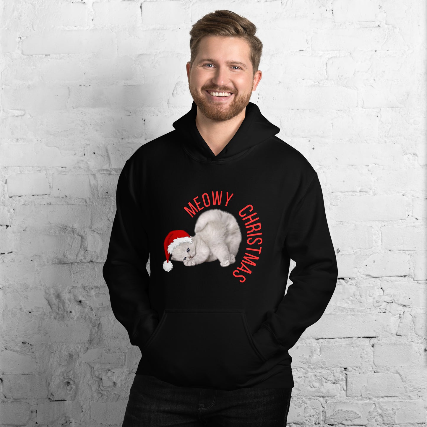 Celebrate your love of cats and Christmas with this Meowy Christmas adult sweatshirt. Designed with a relaxed unisex fit and available in sizes S–5XL, this soft fleece pullover features a whimsical cat graphic in holiday gear. Great for gifting, lounging, or winter outings, it also comes in matching styles for kids and toddlers. This Christmas sweatshirt is a must-have for any festive cat-loving household.