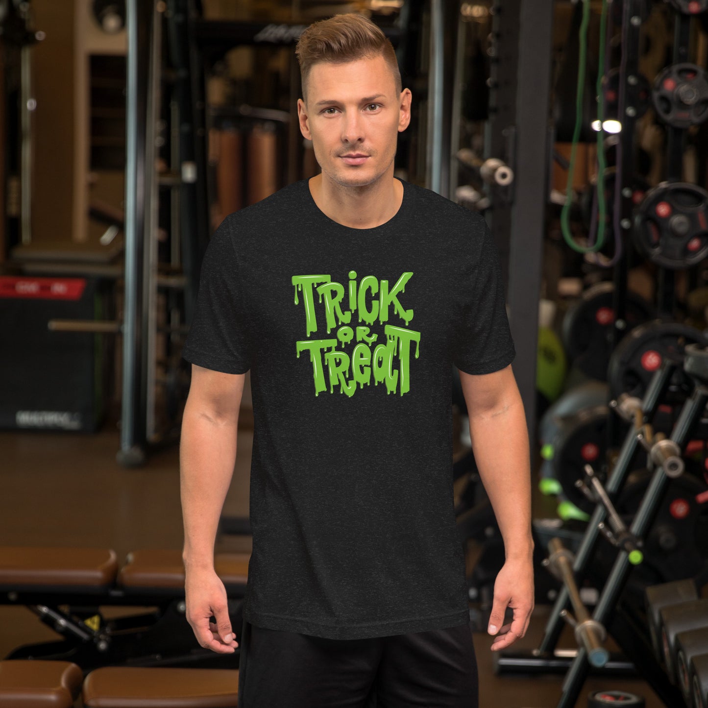 This unisex Halloween graphic t-shirt features the phrase "Trick or Treat" in bright green ooze. Made from soft, breathable cotton and available in sizes XS–5XL, it’s a spooky essential for fall festivals, haunted hayrides, and Halloween fun. A perfect alternative to costumes, this creepy-cool tee blends horror with humor for a bold October outfit.