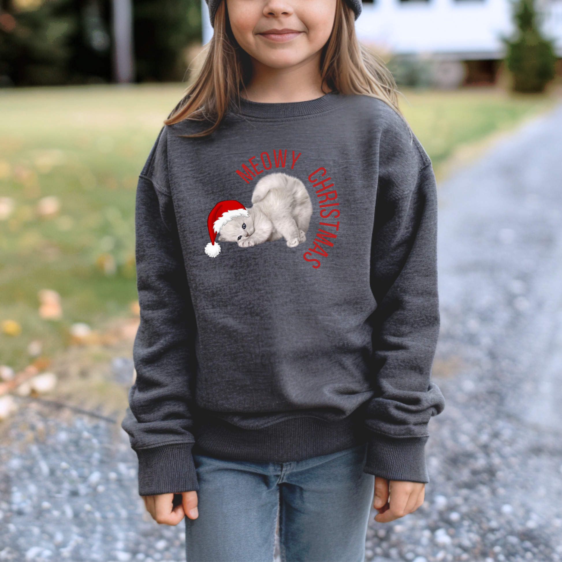 This Youth Meowy Christmas Sweatshirt (XS–XL) is a playful part of our holiday family matching set. With a cute and festive cat design, it’s perfect for kids who adore animals and love dressing up for the season. Great for Christmas Eve traditions, holiday parties, and cozy nights in, this fun sweatshirt pairs with toddler and adult sizes for the ultimate matching holiday look.