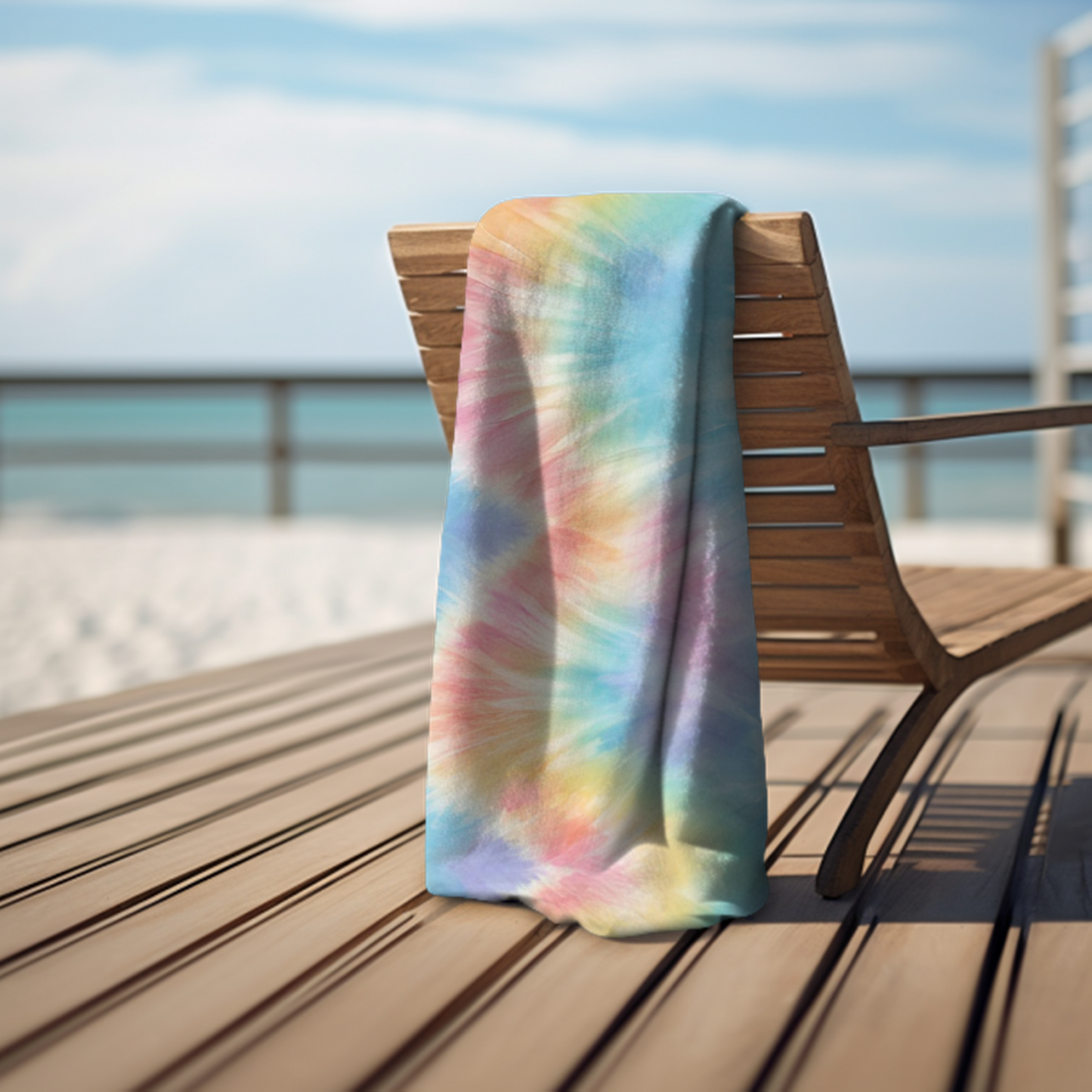 Pastel Tie Dye Beach Towel in shades of Blue, pink, yellow and purple. Watercolor Pool Towel | Coastal Bachelorette Gift | Cruise Accessories | Beach Vacation Blanket | Tween Teen Girl Birthday Gift, by jaecrece