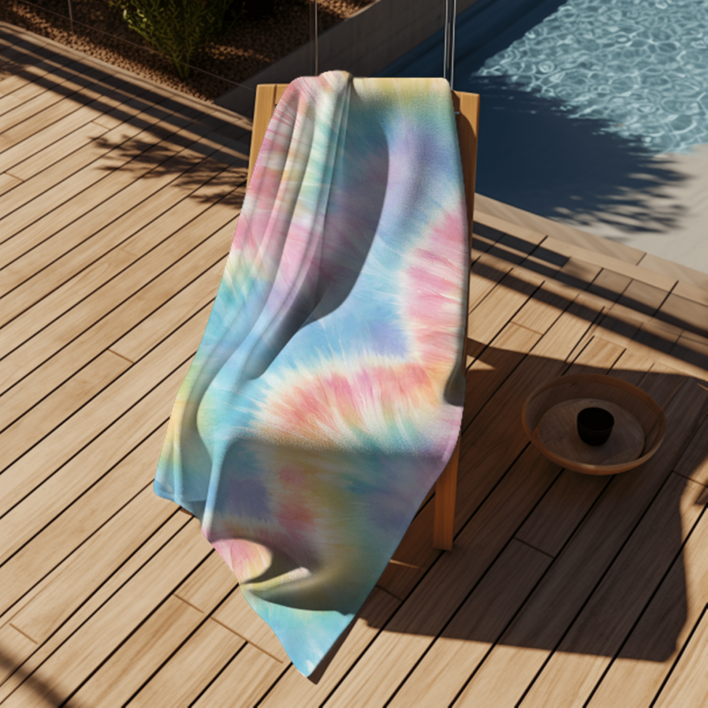 Pastel Tie Dye Beach Towel in shades of Blue, pink, yellow and purple. Watercolor Pool Towel | Coastal Bachelorette Gift | Cruise Accessories | Beach Vacation Blanket | Tween Teen Girl Birthday Gift, by jaecrece