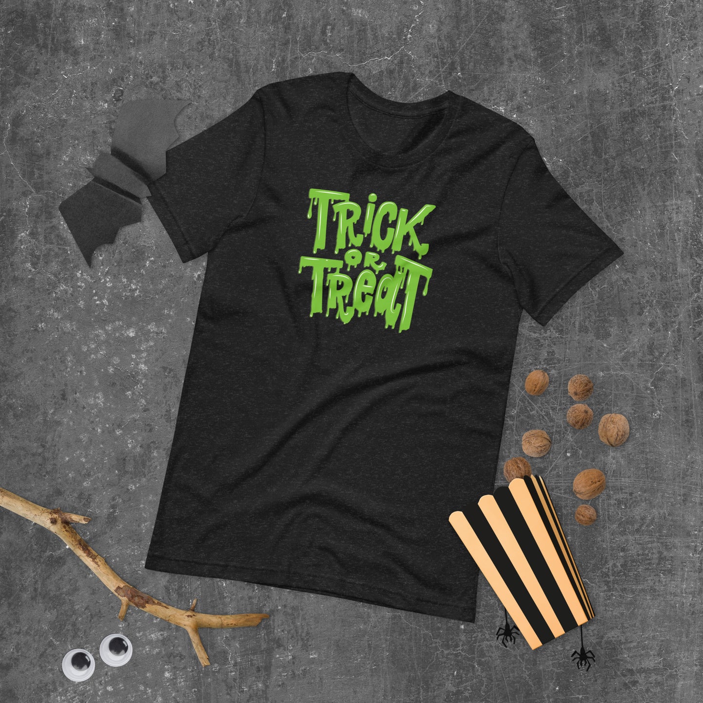 Slime lovers and spooky season fans will adore this Trick or Treat Halloween t-shirt featuring drippy green lettering. This creepy-cute unisex shirt is available in XS through 5XL and is made of soft, pre-shrunk cotton for all-day comfort. Perfect for haunted houses, trick-or-treating, and Halloween party looks with a ghoulish twist.