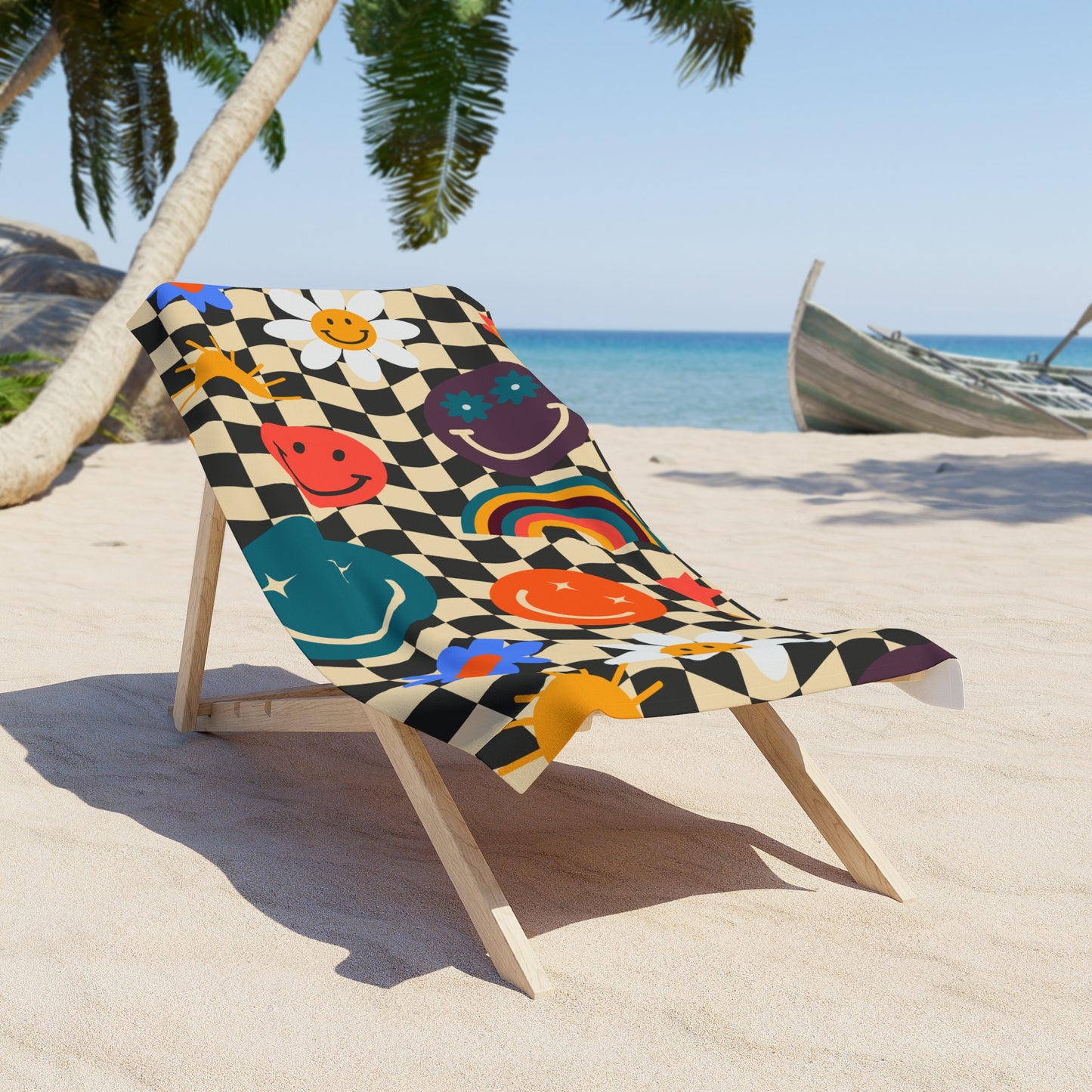 Soak up the sun in style with this happy retro smiley checkerboard towel. Designed with bold colors, soft cotton terry fabric, and a vintage aesthetic, this beach towel is lightweight yet absorbent — perfect for pool days, seaside adventures, or travel. Makes a fun and trendy gift for summer birthdays, beach bachelorettes, or coastal home lovers.