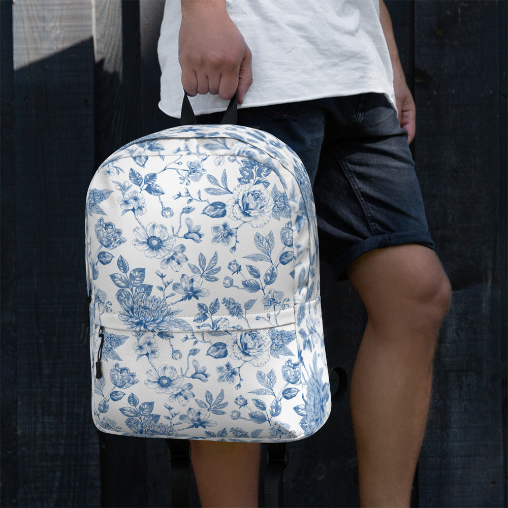 This Blue Toile Backpack is the perfect combination of chic and practical, featuring a timeless toile de jouy pattern. Ideal as a chinoiserie diaper bag for new moms, a trendy back-to-school backpack for tweens, or a travel bag for teens. Use it as a lunchbox, diaper tote, or horse show accessory. A beautiful personalized baby shower gift, bringing French elegance to everyday functionality.