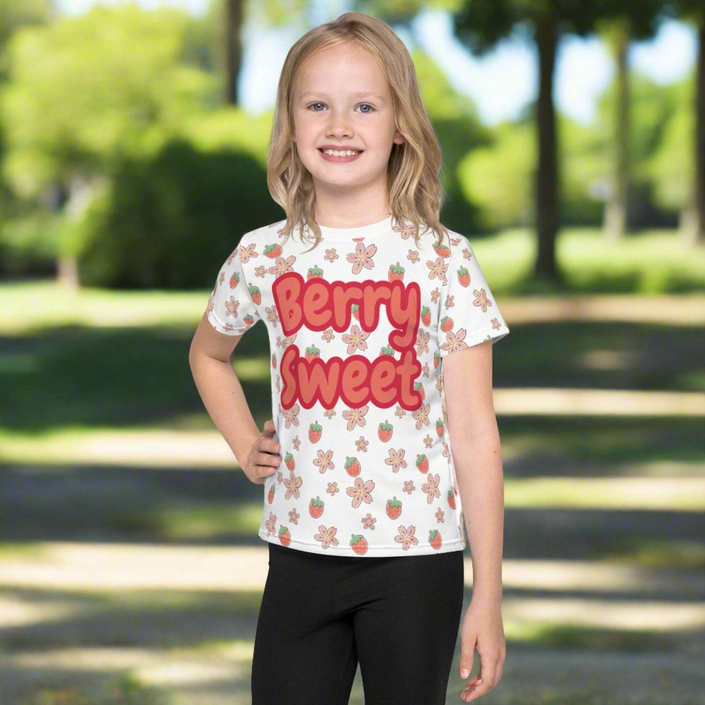 Berry Sweet All Over Print Crew Neck TShirt Size 2T-7 - jaecrece
