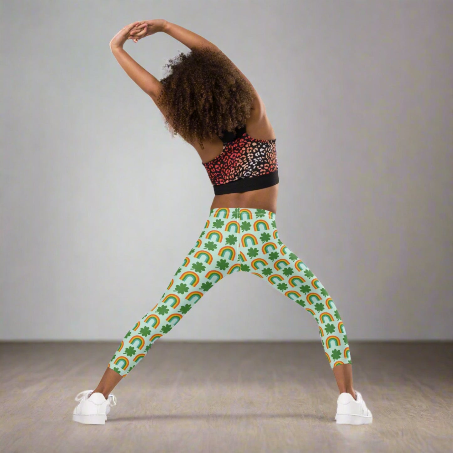 Image: St Patricks Day Toddler Leggings, soft printed tights with a repeating rainbow and shamrock print, All You Need is Luck St Pattys Day Child Leggings, Cute Rainbow & Shamrock Pattern, Girls Yoga Pants with Shamrock & Rainbow Pattern, by jaecrece