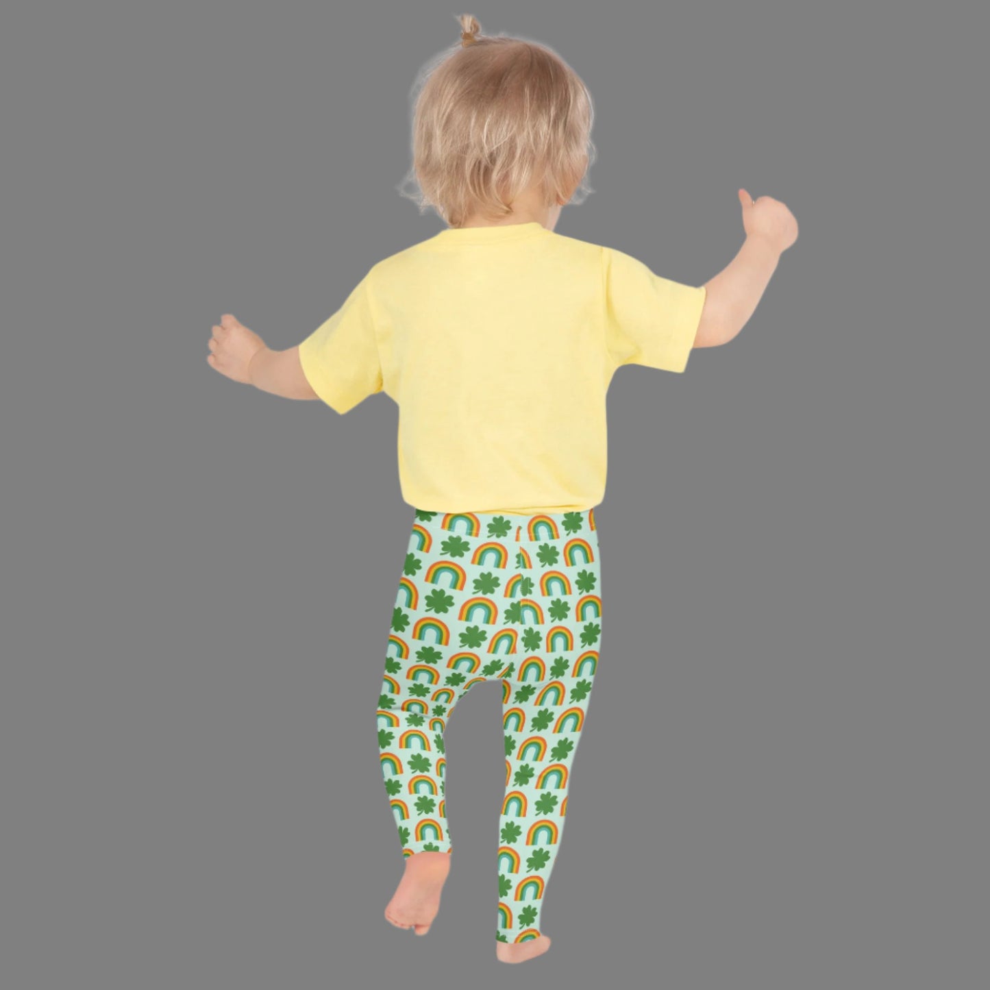 Image: St Patricks Day Toddler Leggings, soft printed tights with a repeating rainbow and shamrock print, All You Need is Luck St Pattys Day Child Leggings, Cute Rainbow & Shamrock Pattern, Girls Yoga Pants with Shamrock & Rainbow Pattern, by jaecrece