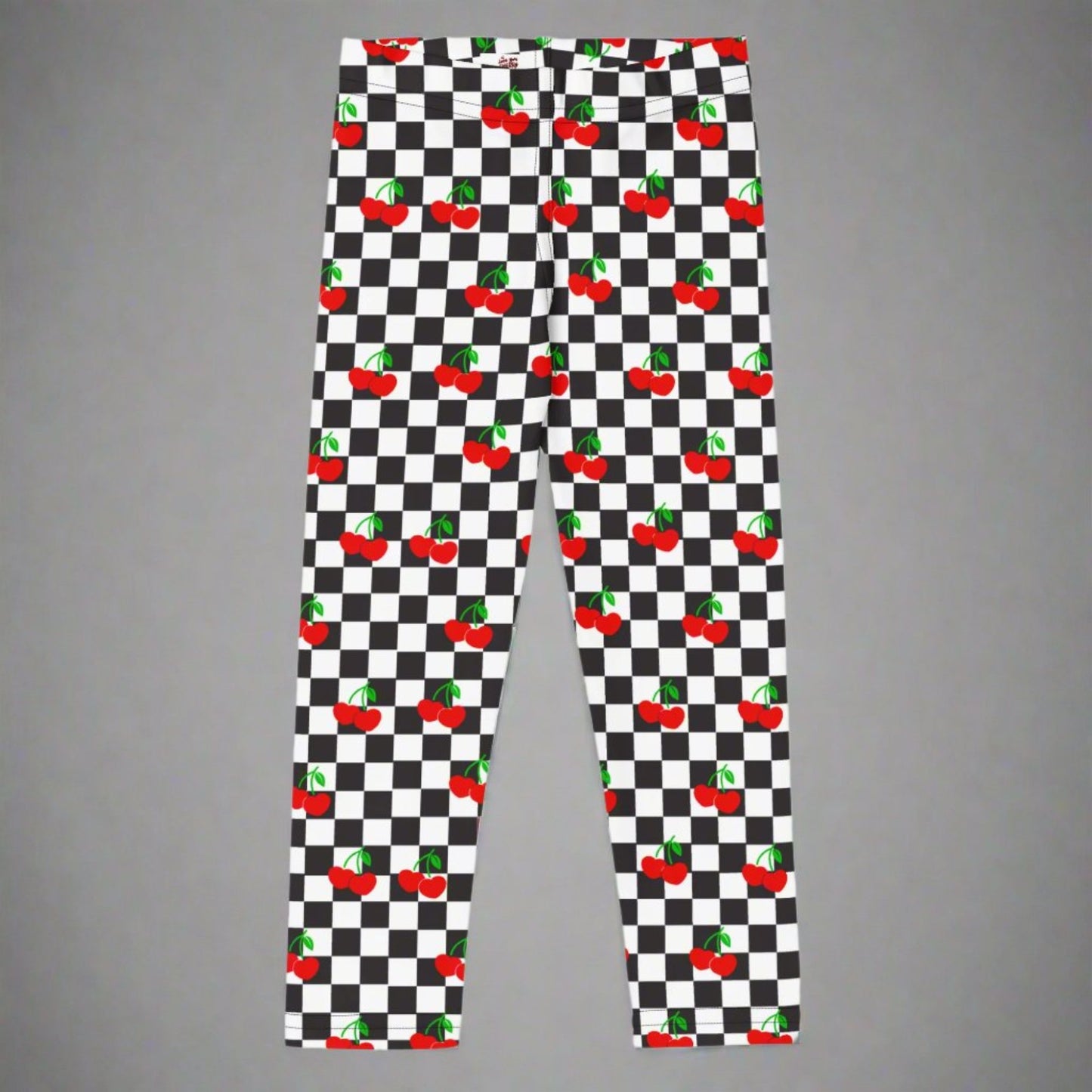 Love You CHERRY Much Child Leggings, Size 2T-7, with a black and white checkerboard cherry pattern. These - jaecrece These toddler leggings are great for back to school or as a birthday or christmas gift!