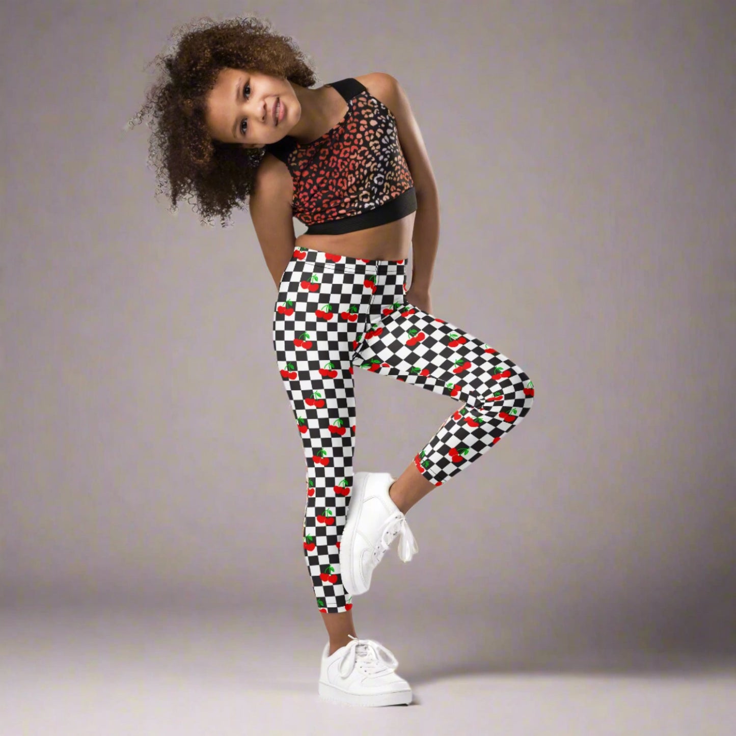 Love You CHERRY Much Child Leggings, Size 2T-7, with a black and white checkerboard cherry pattern. These - jaecrece These toddler leggings are great for back to school or as a birthday or christmas gift!