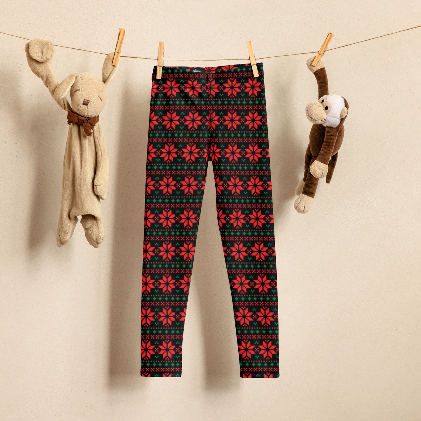 Christmas Poinsettia Toddler Leggings. Size 2T-7. Black leggings with an ugly sweater red and green poinsettia holiday pattern, by jaecrece