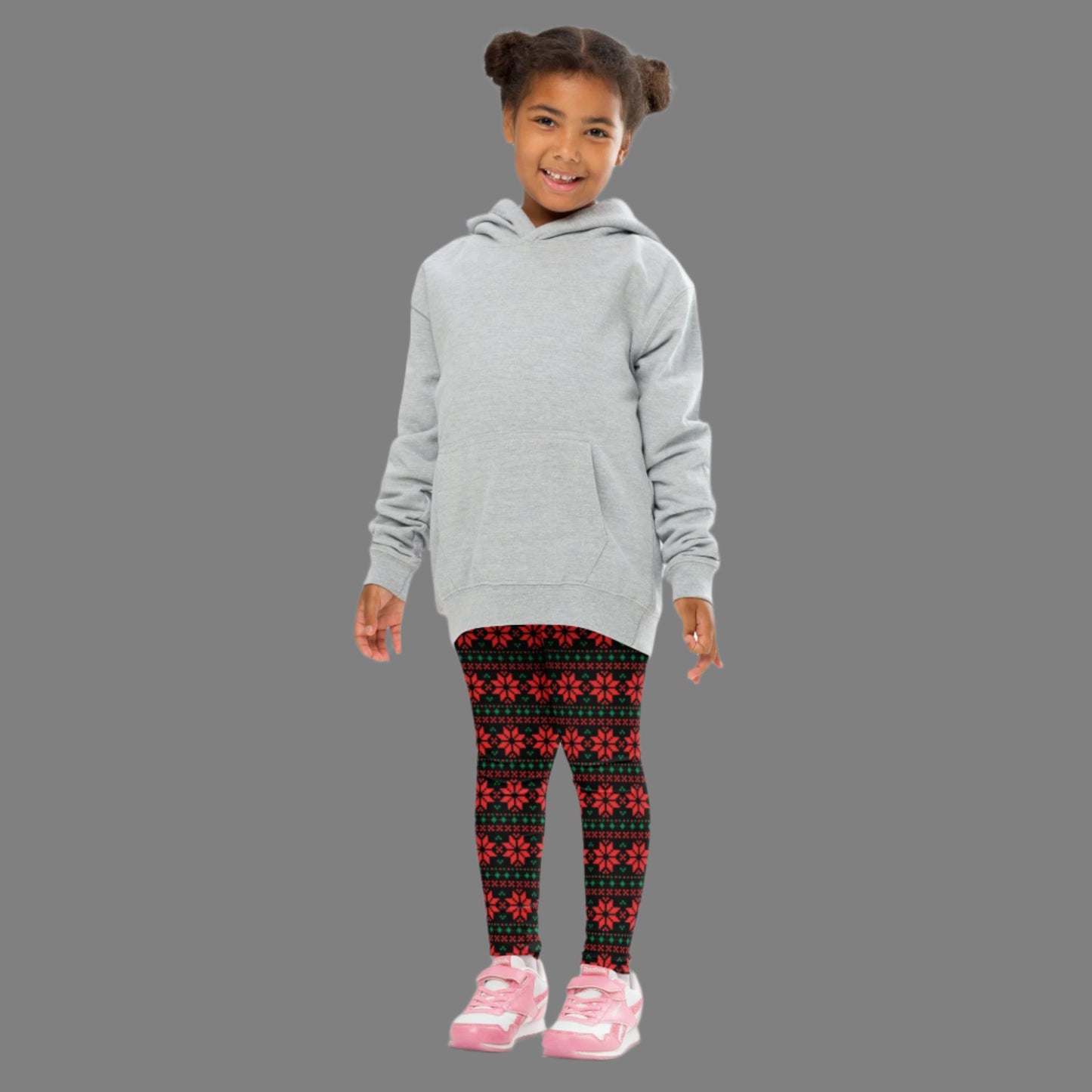 Christmas Poinsettia Toddler Leggings. Size 2T-7. Black leggings with an ugly sweater red and green poinsettia holiday pattern, by jaecrece