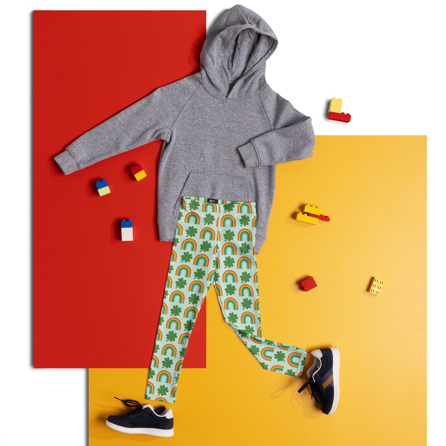 Image: St Patricks Day Toddler Leggings, soft printed tights with a repeating rainbow and shamrock print, All You Need is Luck St Pattys Day Child Leggings, Cute Rainbow & Shamrock Pattern, Girls Yoga Pants with Shamrock & Rainbow Pattern, by jaecrece