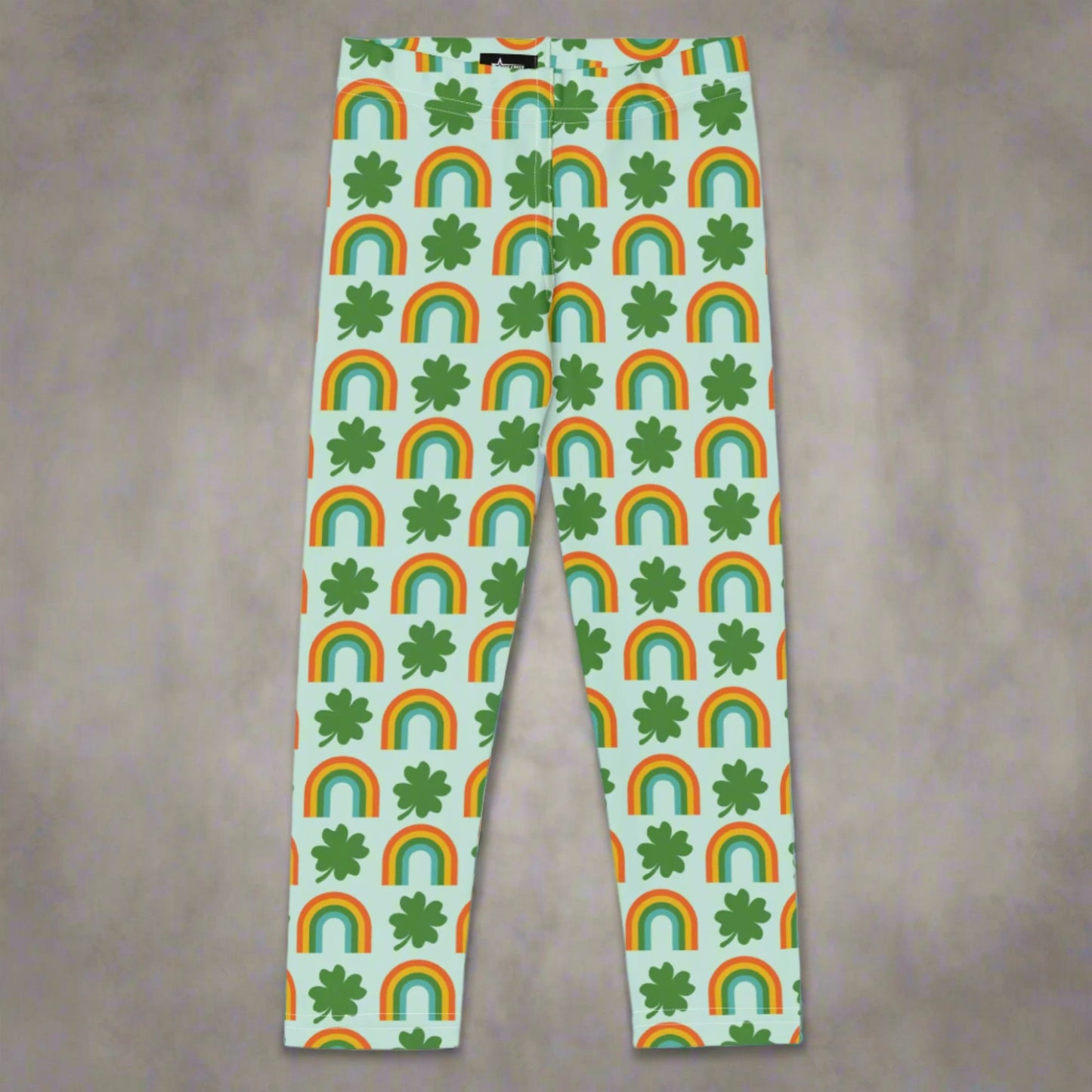 Image: St Patricks Day Toddler Leggings, soft printed tights with a repeating rainbow and shamrock print, All You Need is Luck St Pattys Day Child Leggings, Cute Rainbow & Shamrock Pattern, Girls Yoga Pants with Shamrock & Rainbow Pattern, by jaecrece
